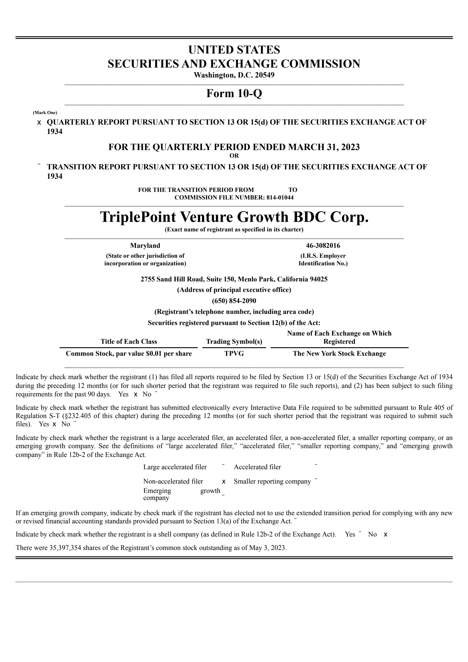 TriplePoint Venture Growth BDC's Q1 2023 Quarterly report