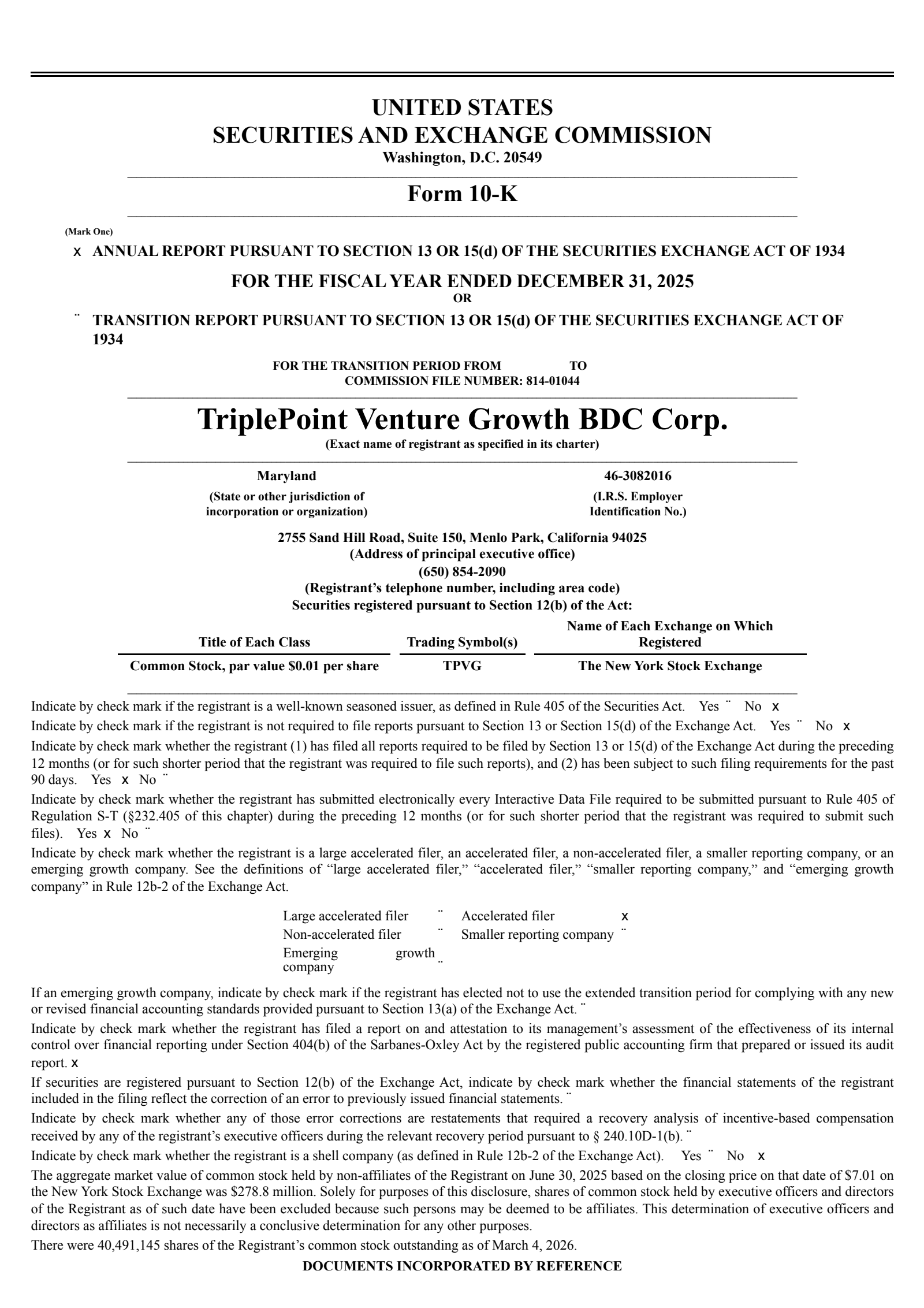 TriplePoint Venture Growth BDC's Q4 2025 Annual report