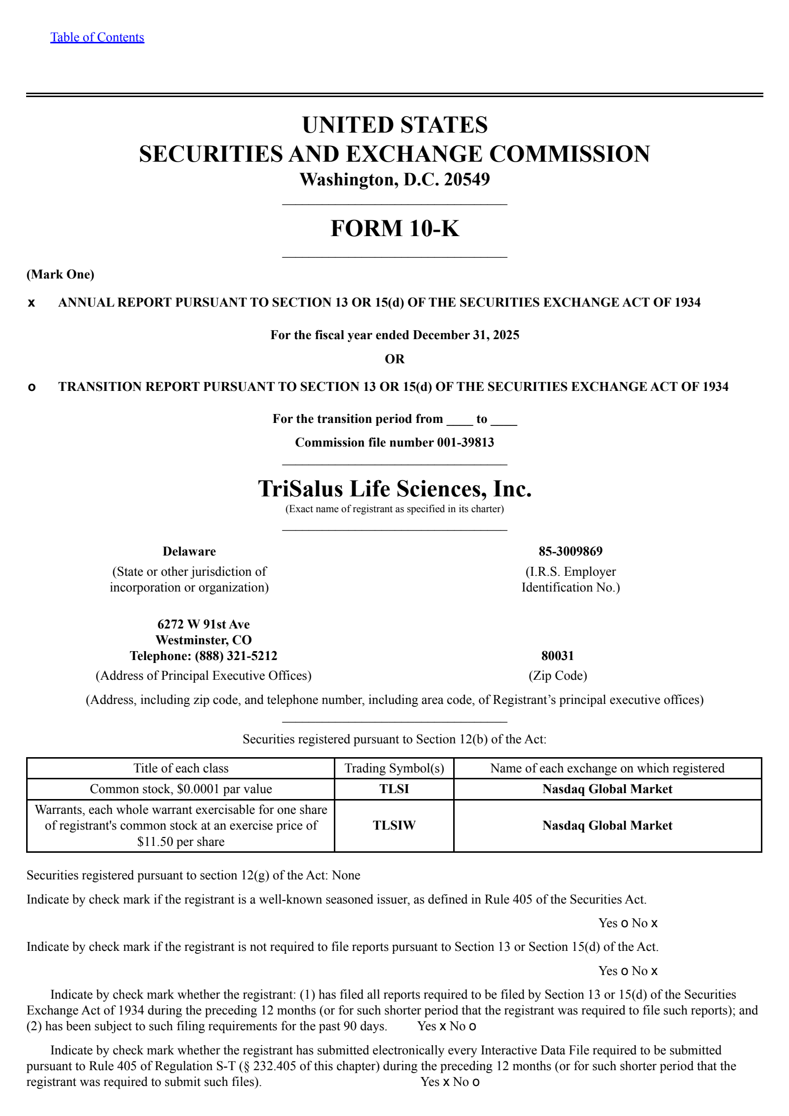 TriSalus Life Sciences' Q4 2025 Annual report
