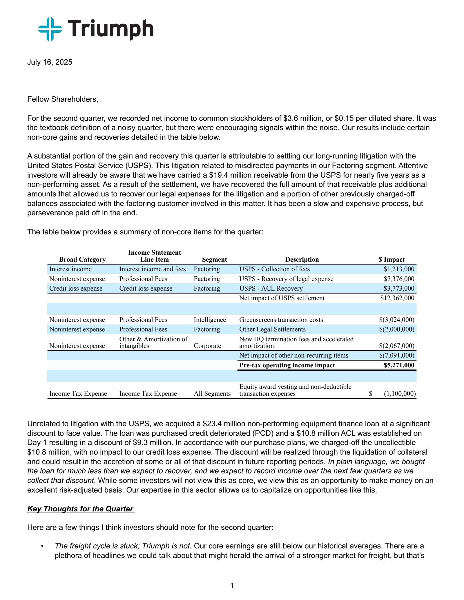 Triumph Financial's Q2 2025 Press Release