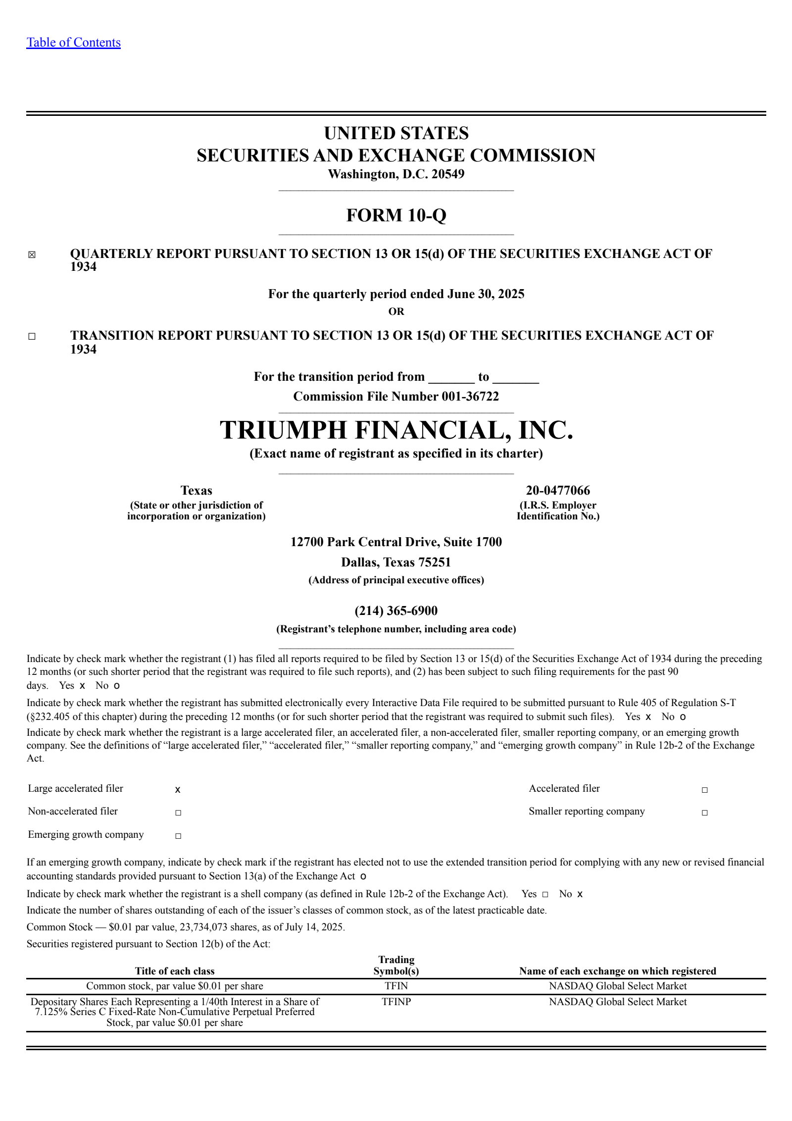 Triumph Financial's Q2 2025 Quarterly report