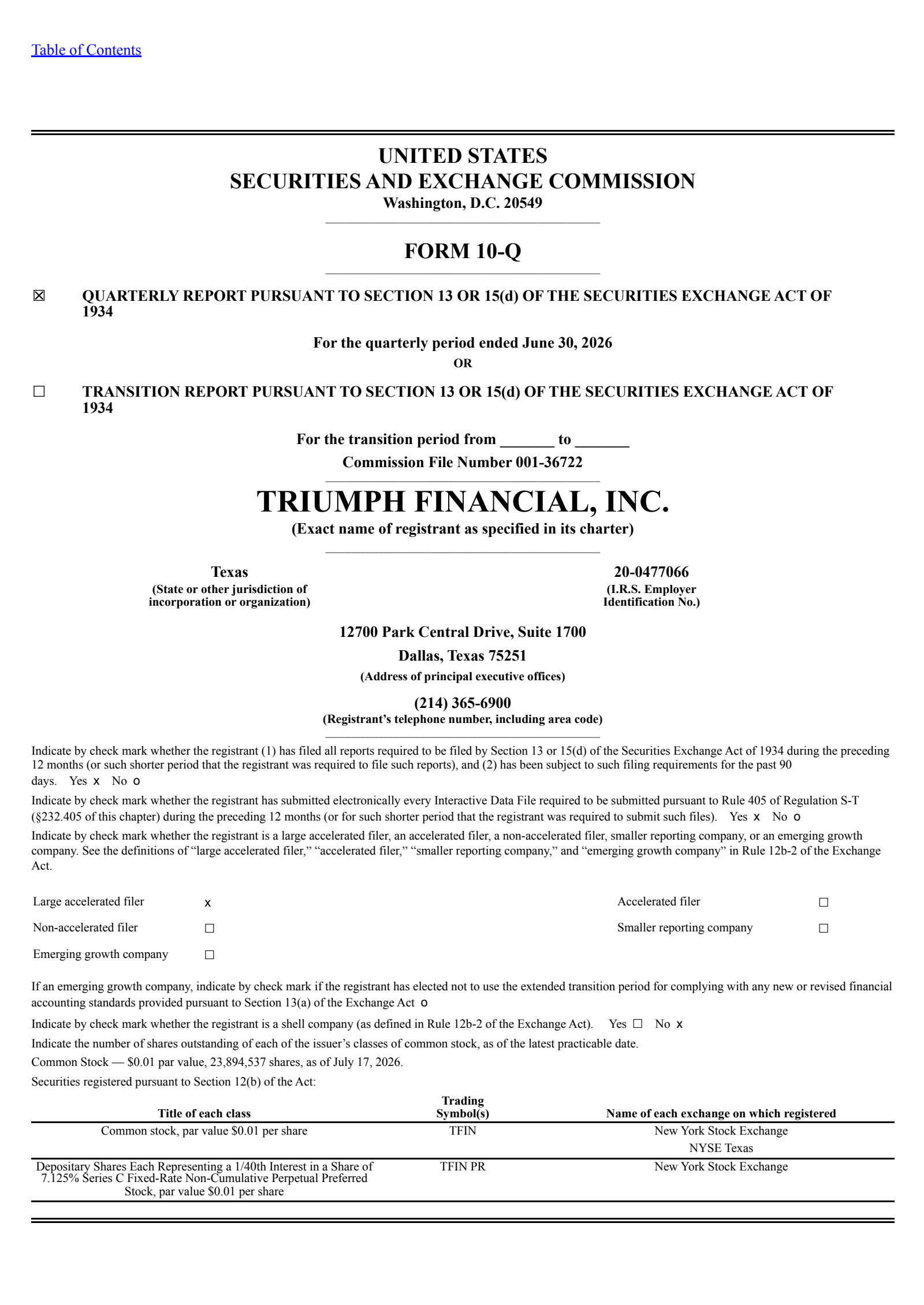 Triumph Financial's Q2 2026 Quarterly report