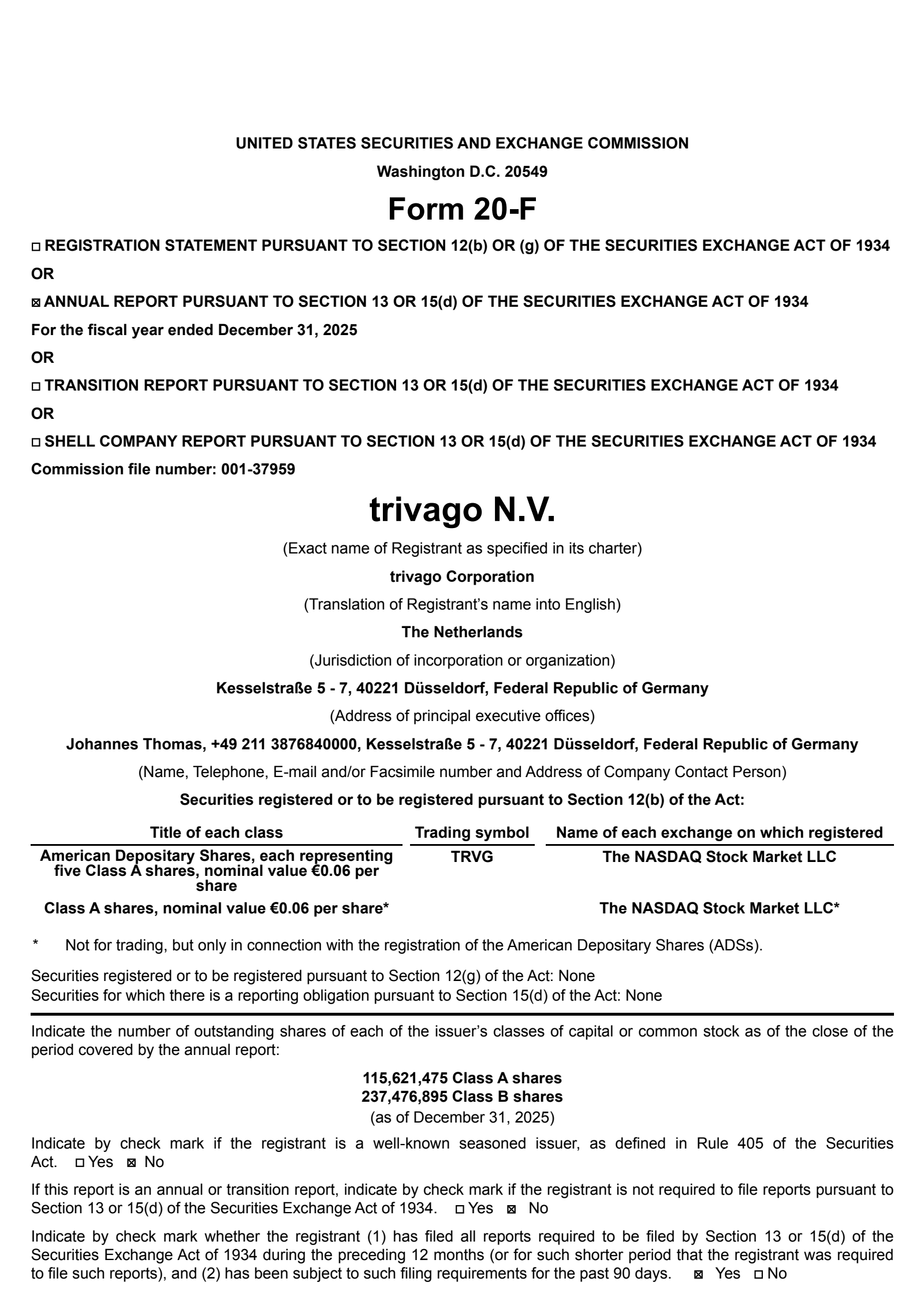 Trivago N.V. ADS's Q4 2025 Annual report