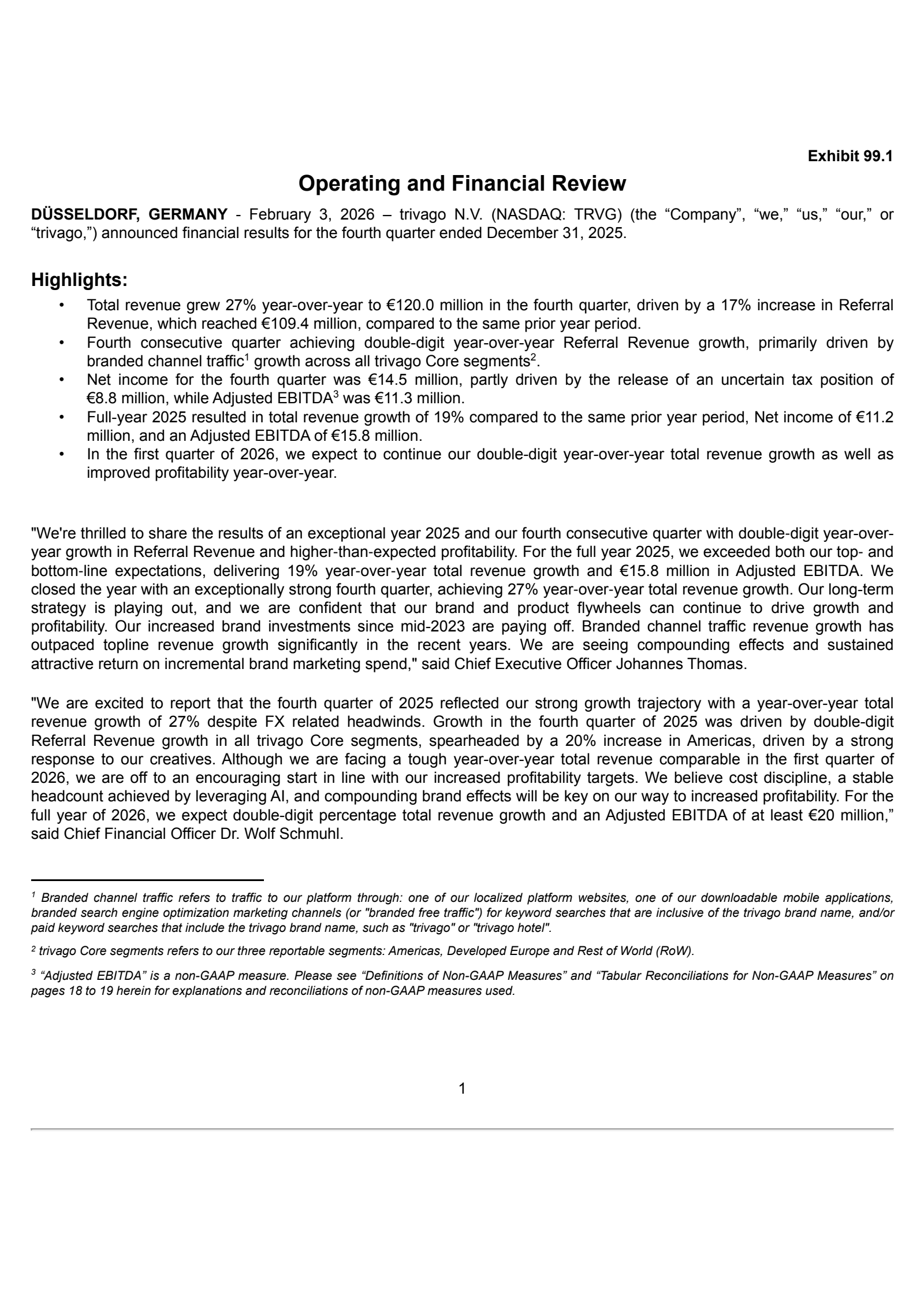 Trivago N.V. ADS's Q4 2025 Press Release