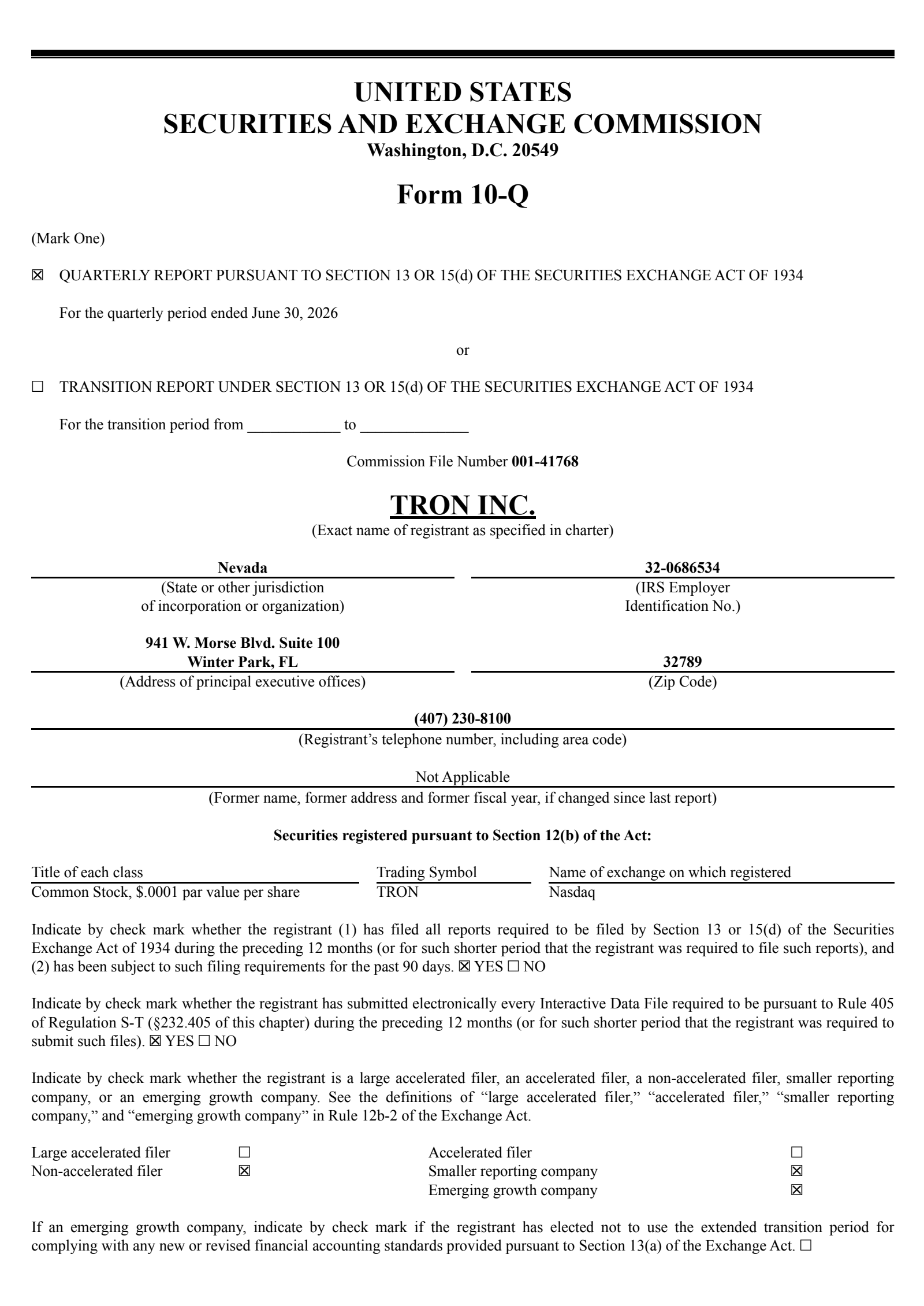 Tron's Q2 2026 Quarterly report