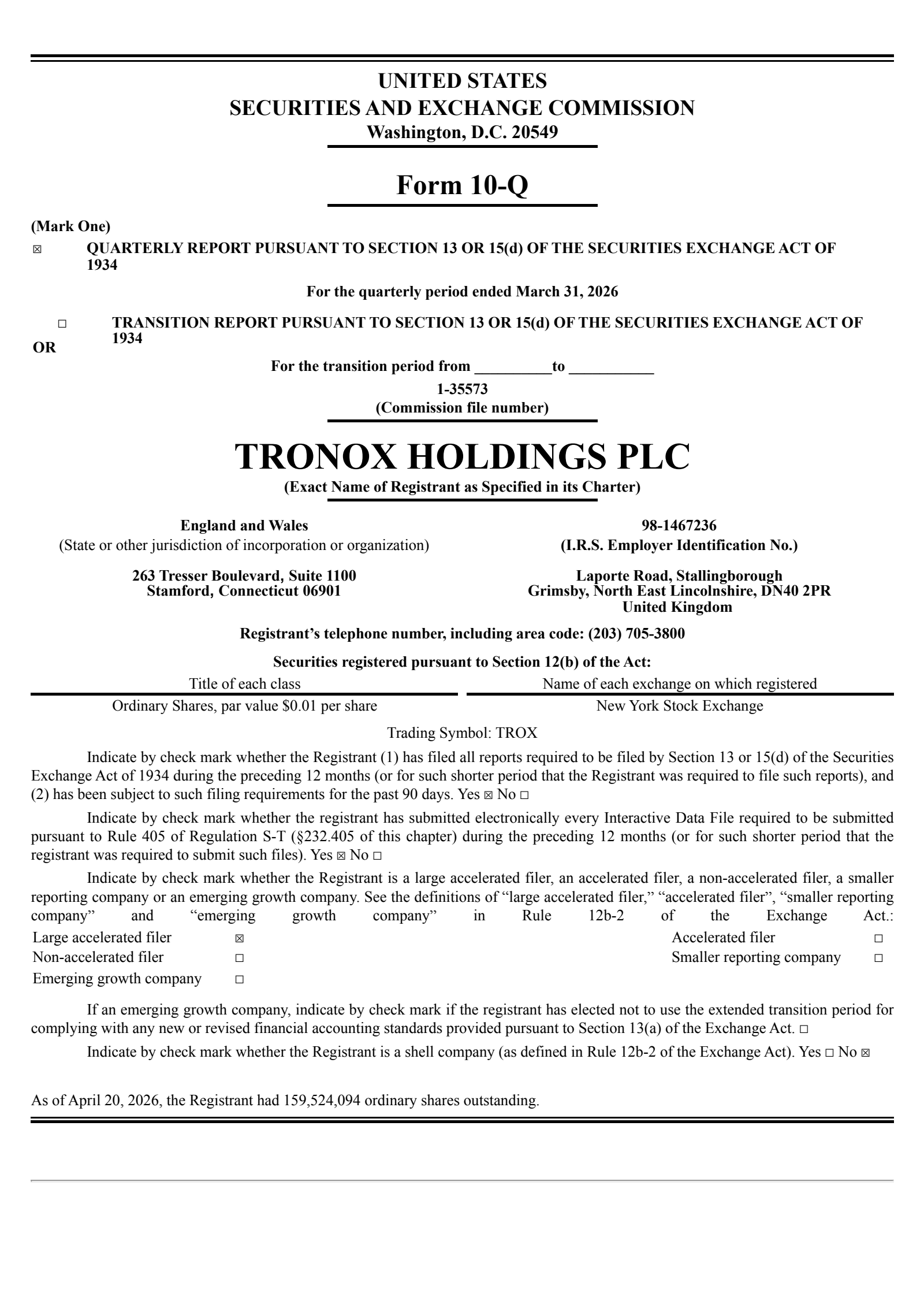 Tronox's Q1 2026 Quarterly report