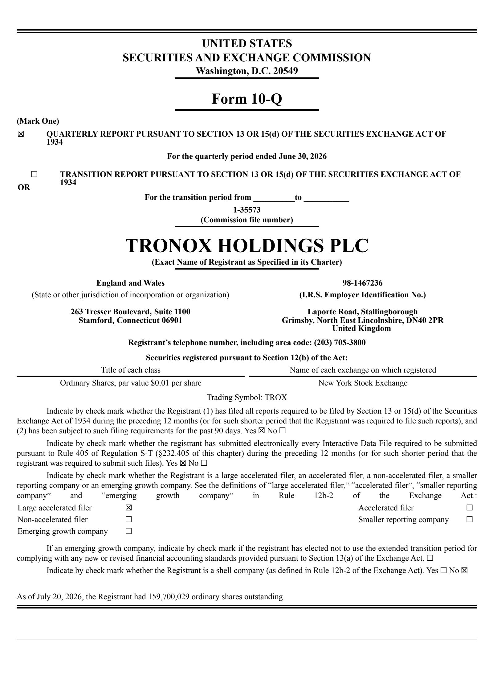 Tronox's Q2 2026 Quarterly report