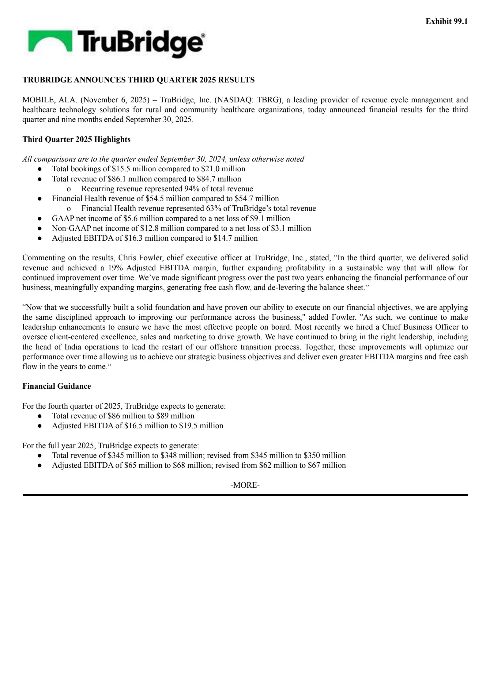 TruBridge's Q3 2025 Earnings Release