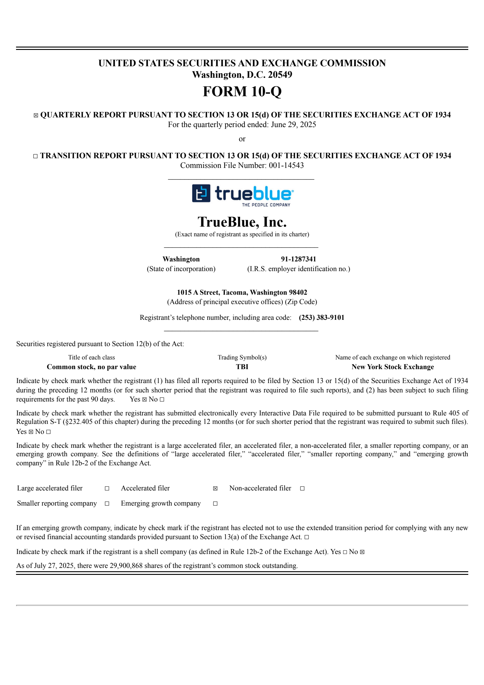 TrueBlue's Q2 2025 Quarterly report