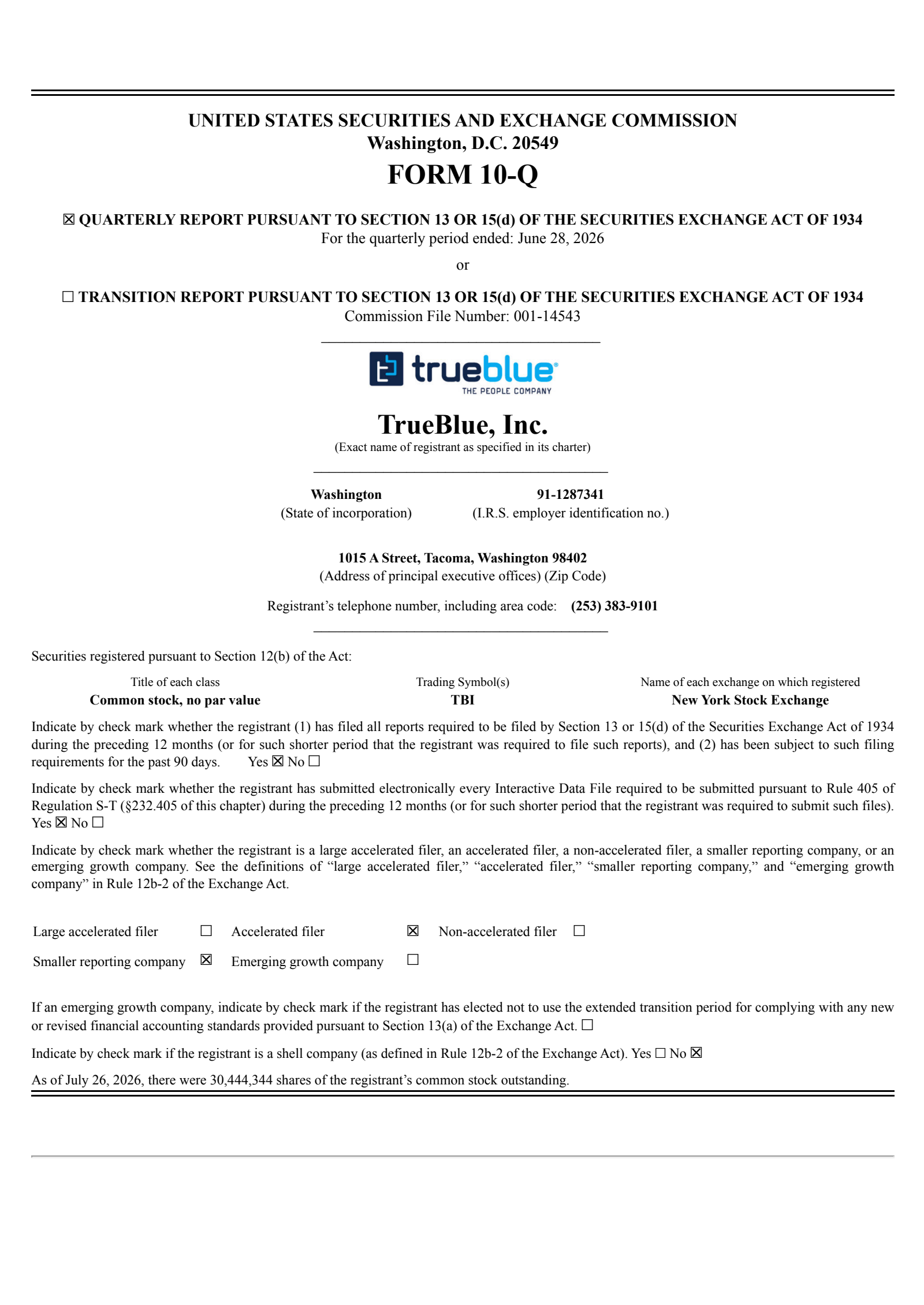 TrueBlue's Q2 2026 Quarterly report