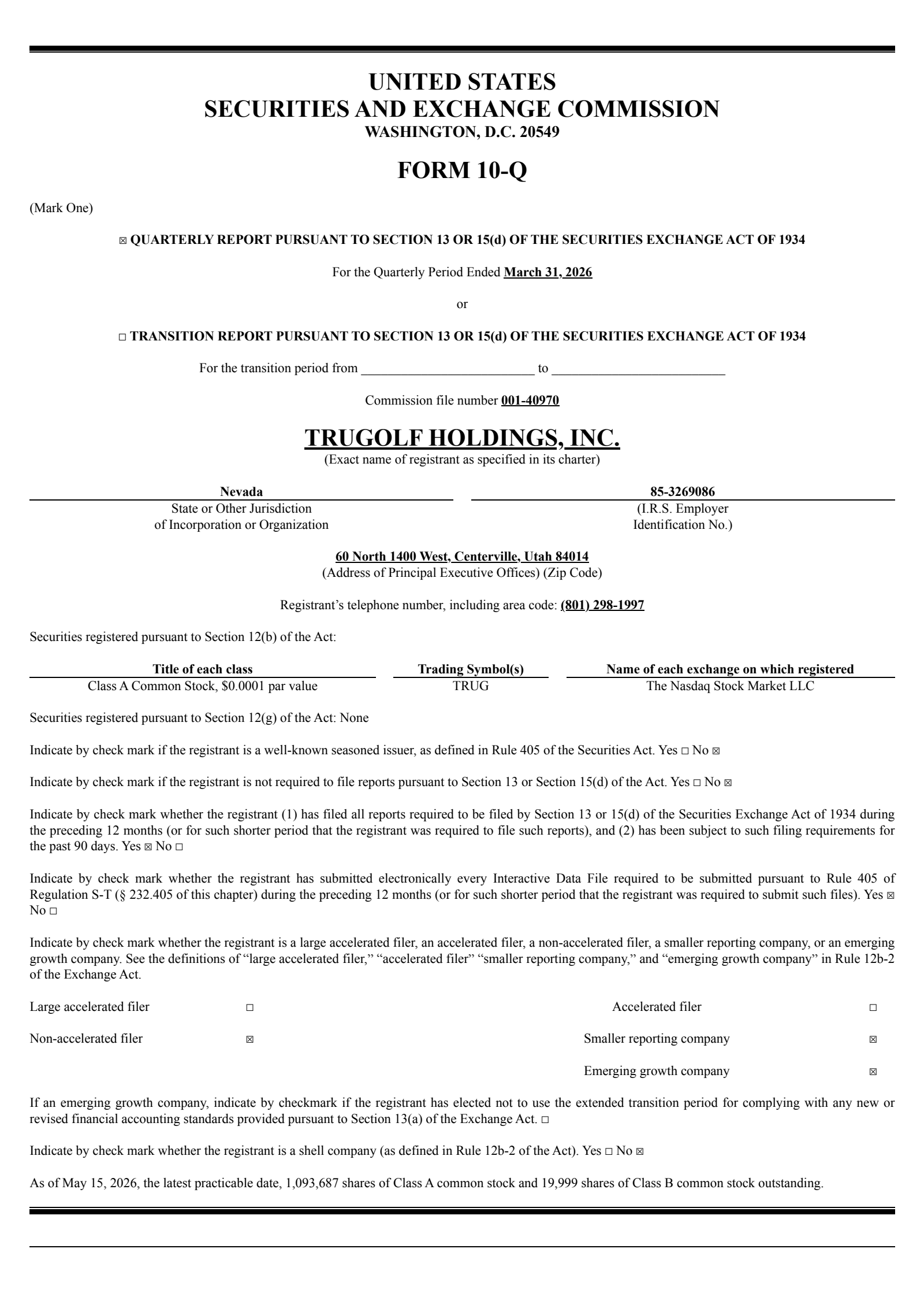 TruGolf's Q1 2026 Quarterly report