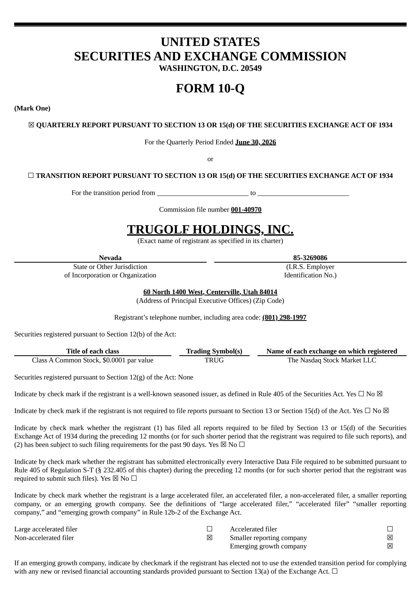 TruGolf's Q2 2026 Quarterly report