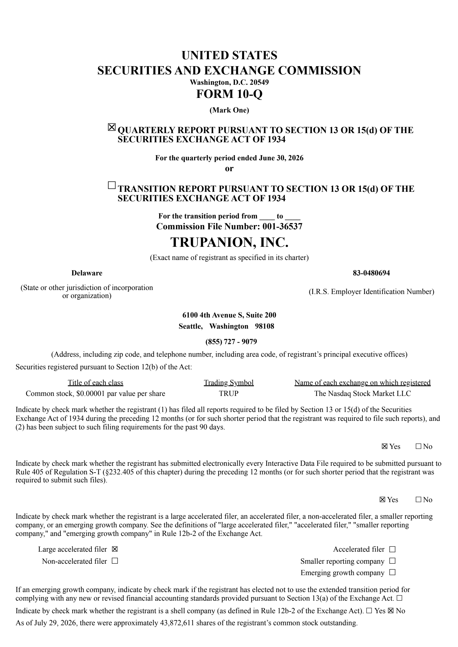 Trupanion's Q2 2026 Quarterly report
