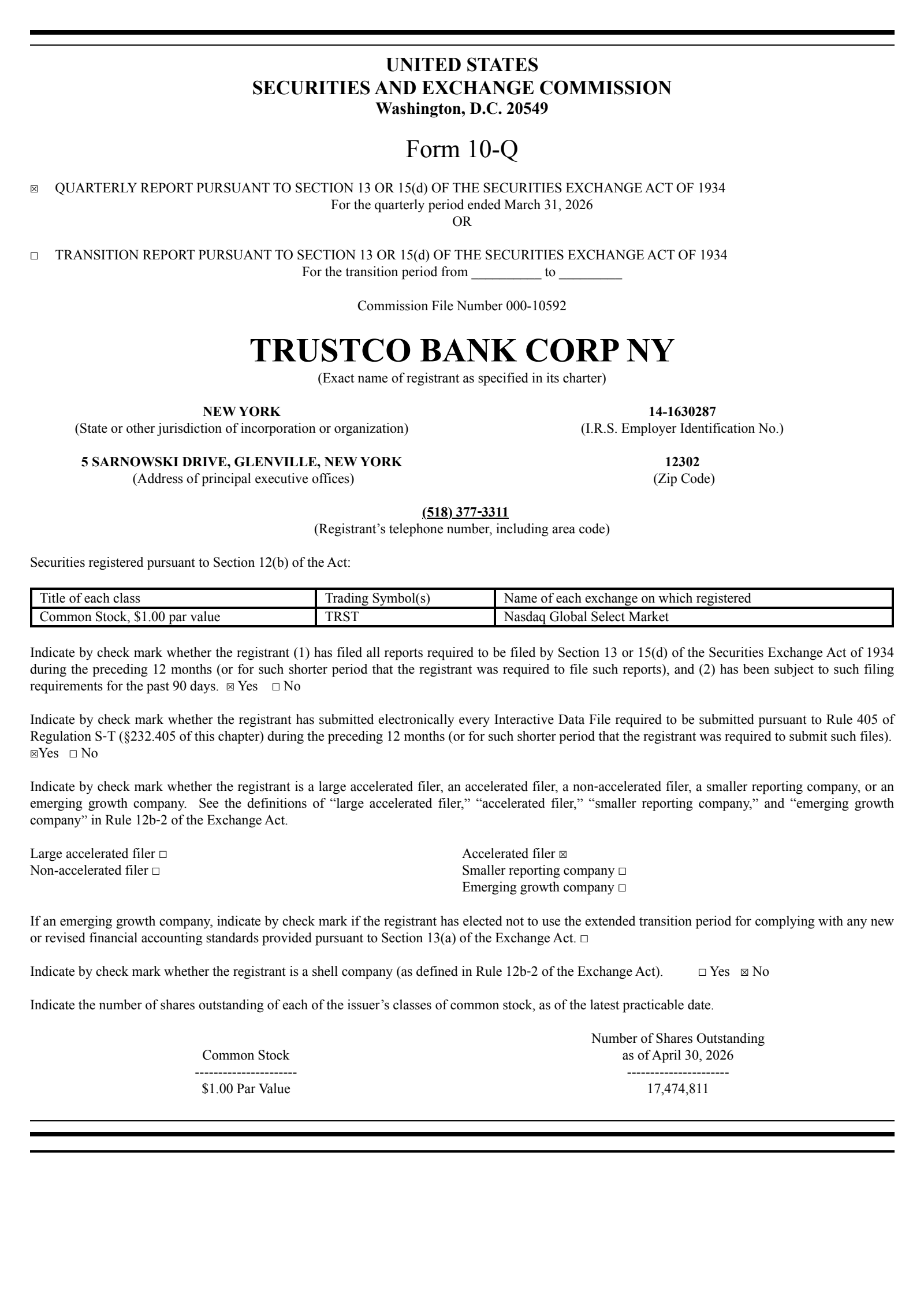 TrustCo Bank Corp NY's Q1 2026 Quarterly report