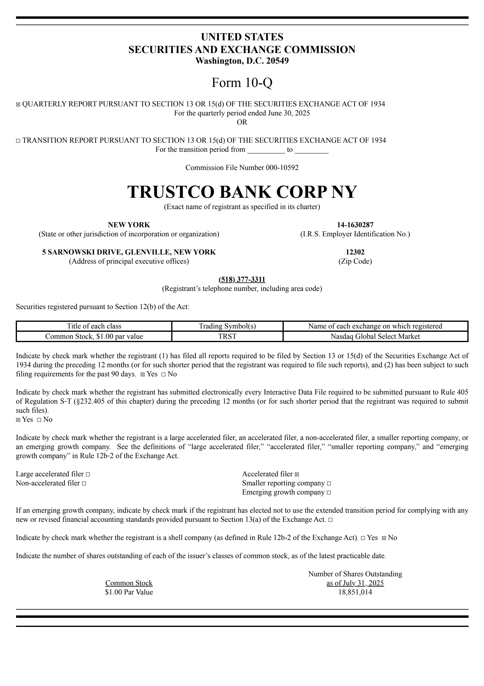 TrustCo Bank Corp NY's Q2 2025 Quarterly report