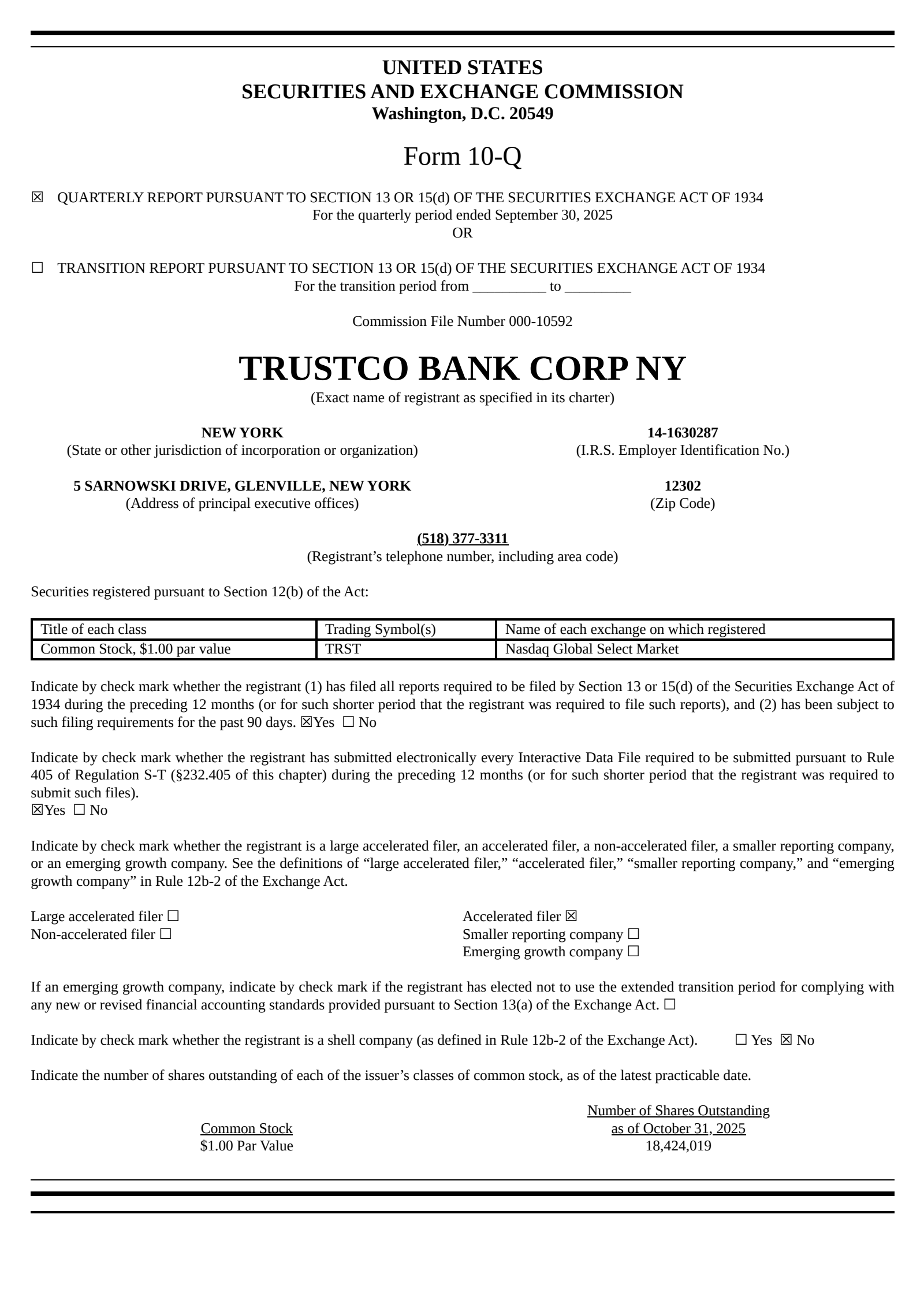 TrustCo Bank Corp NY's Q3 2025 Quarterly Report