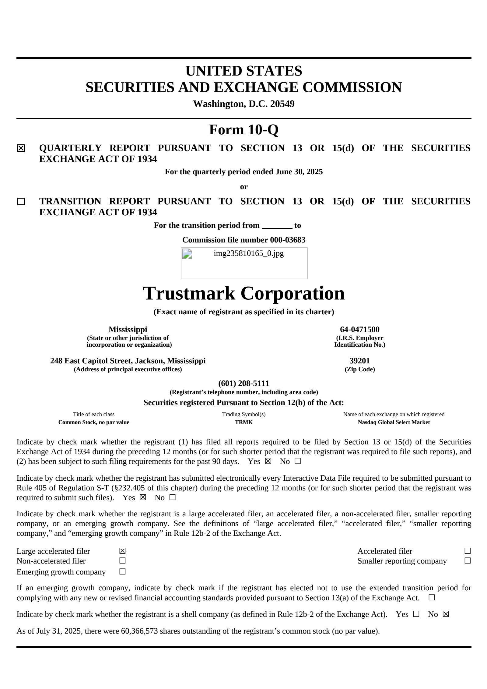 Trustmark's Q2 2025 Quarterly report