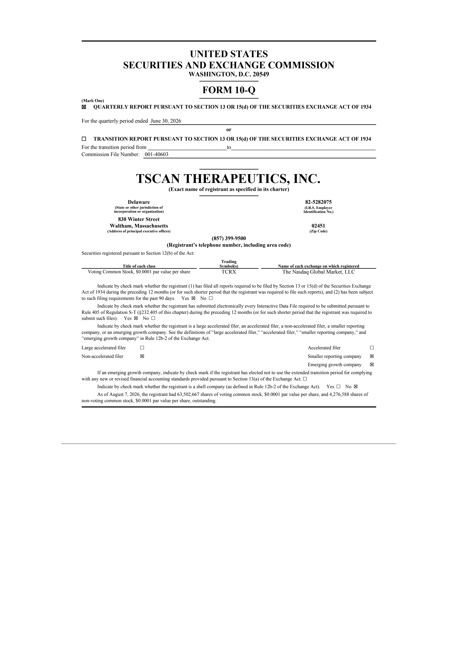 TScan Therapeutics' Q2 2026 Quarterly report
