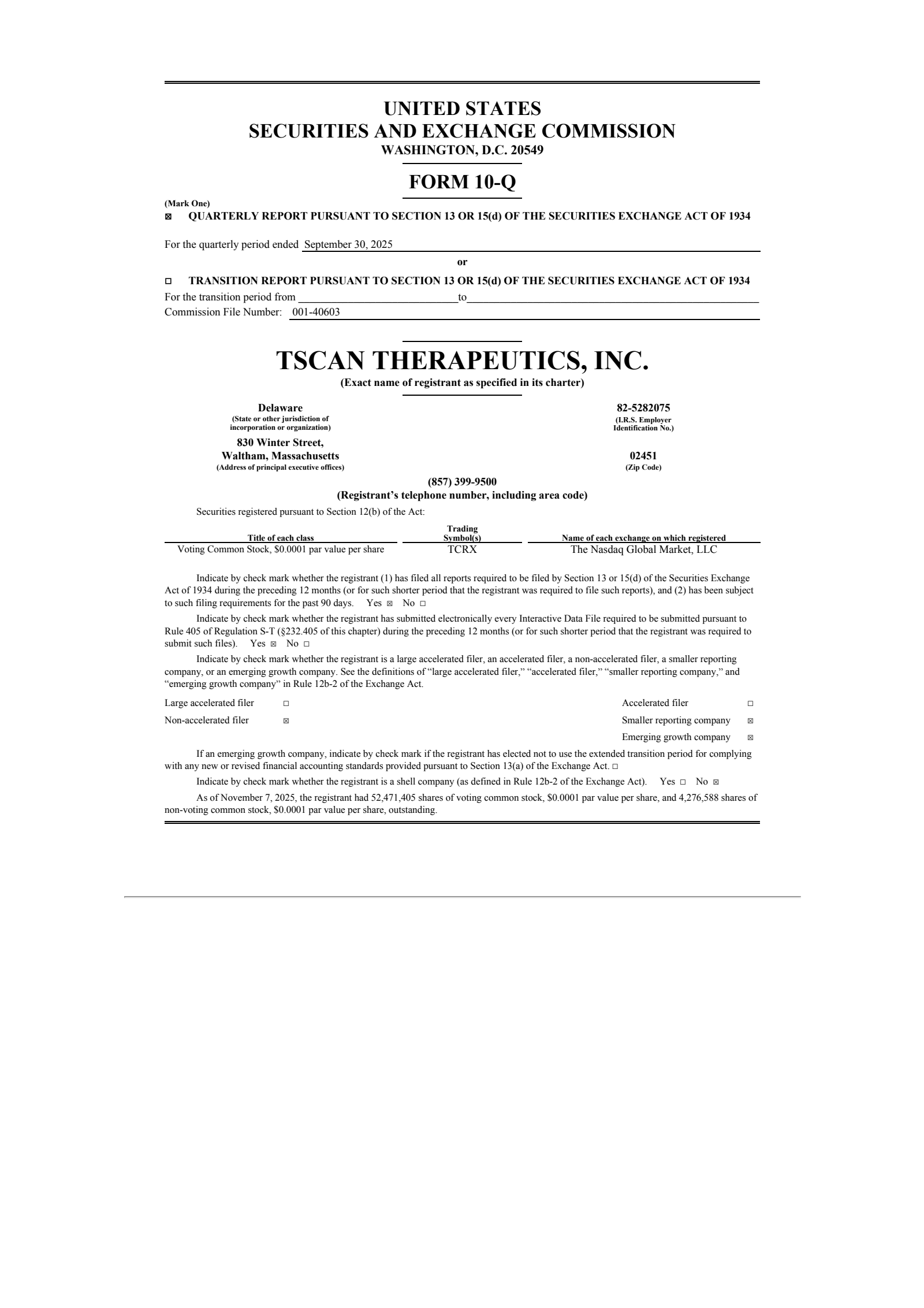 TScan Therapeutics' Q3 2025 Quarterly Report