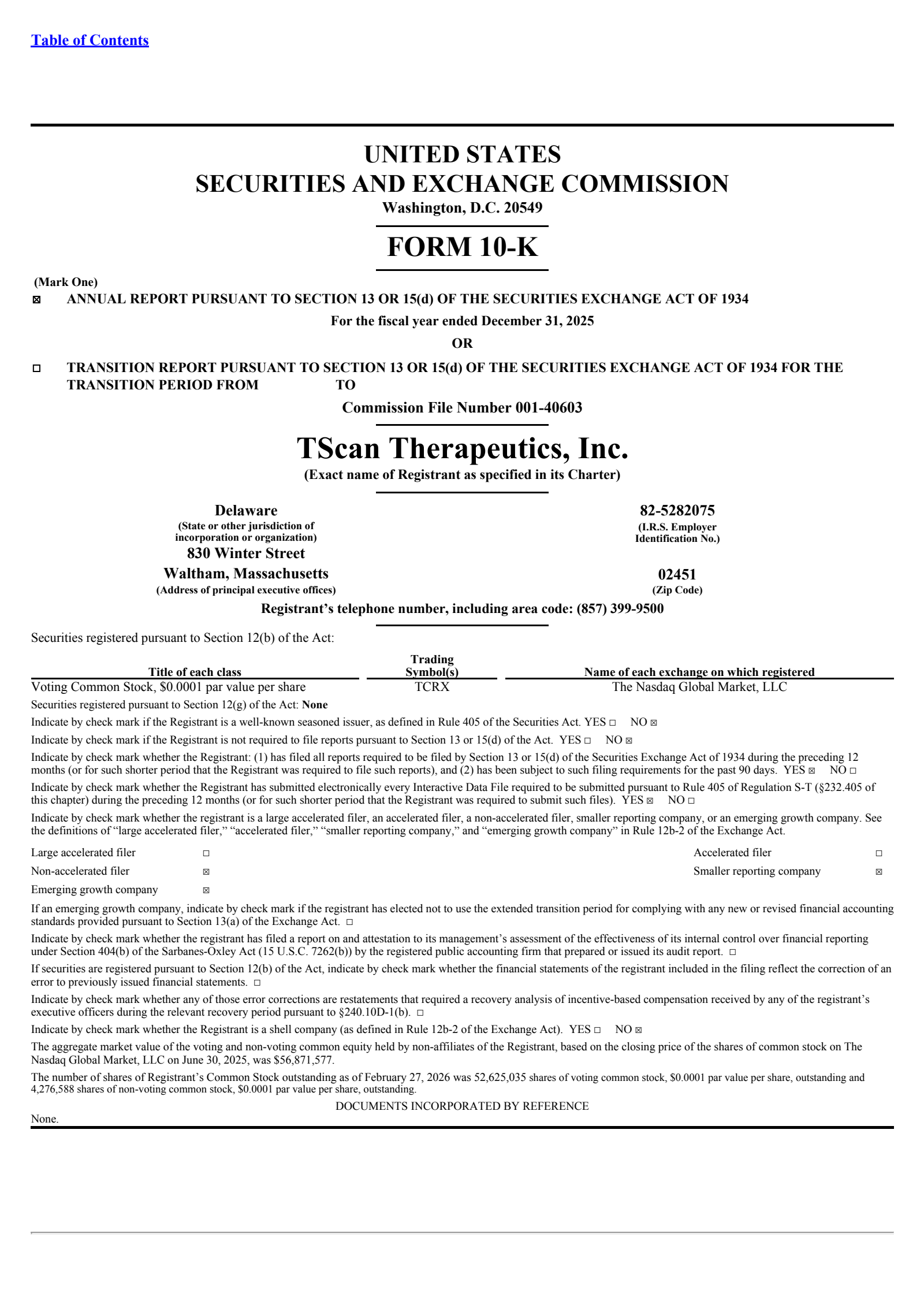 TScan Therapeutics' Q4 2025 Annual report