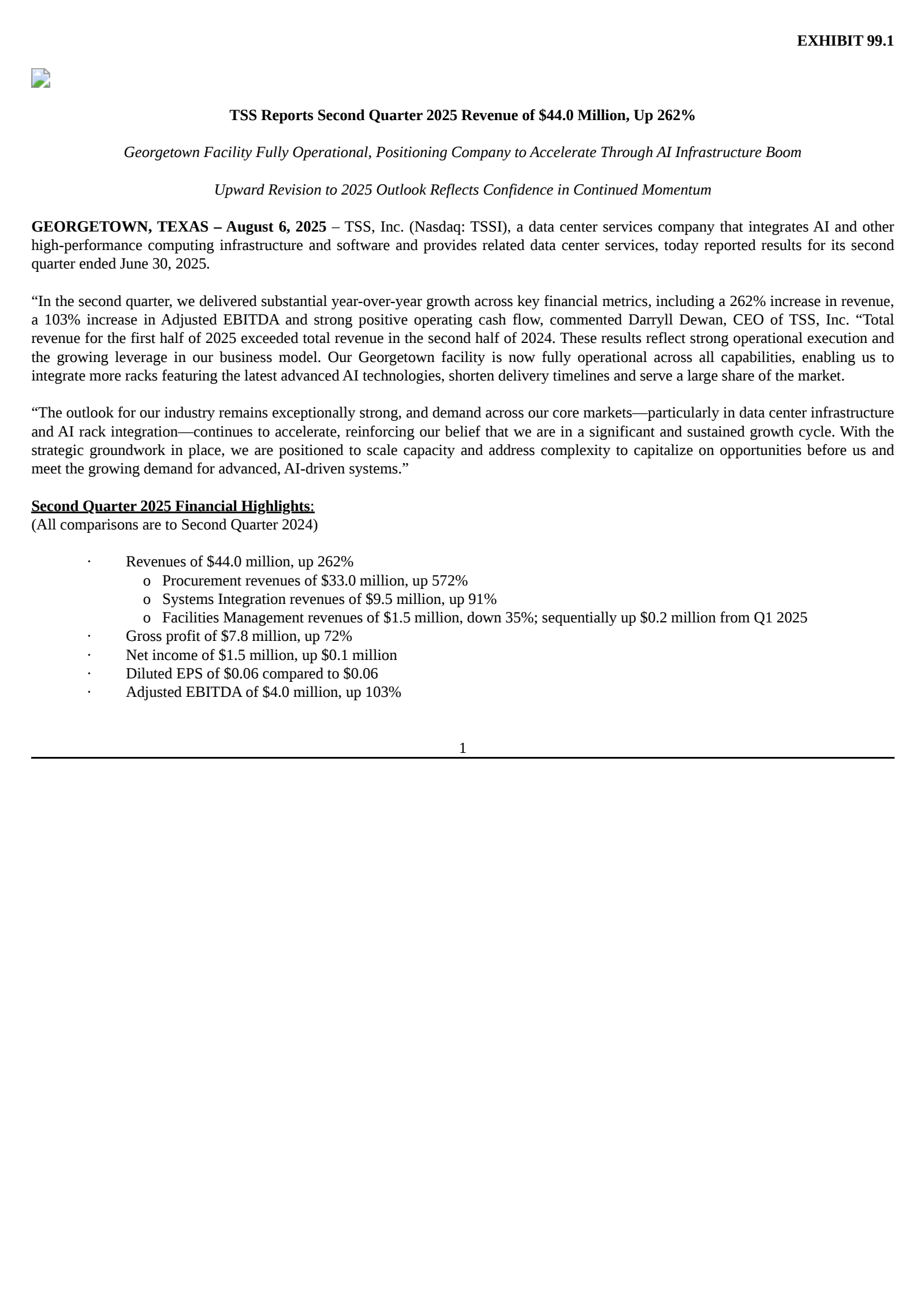 TSS's Q2 2025 Press Release