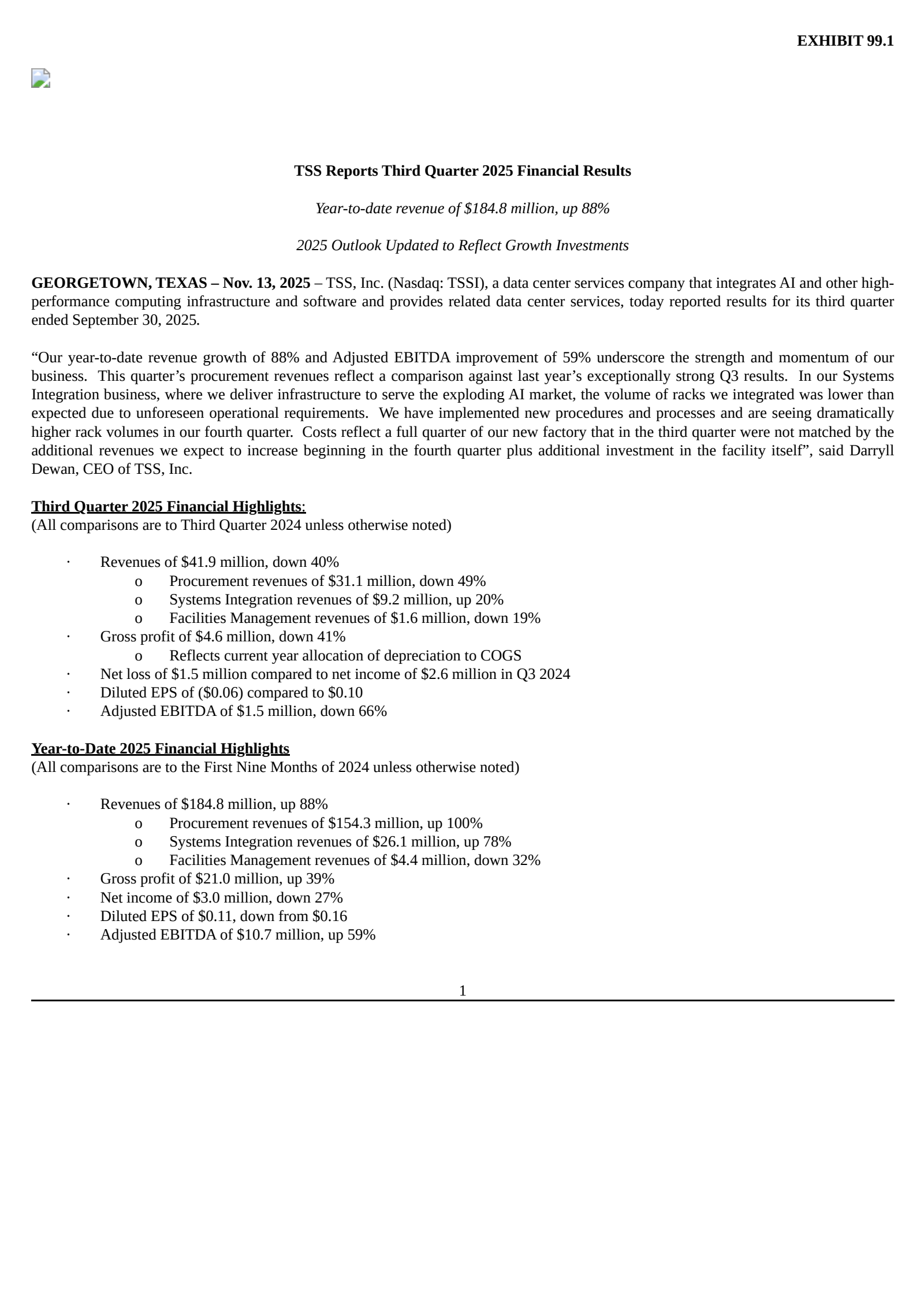 TSS's Q3 2025 Earnings Release