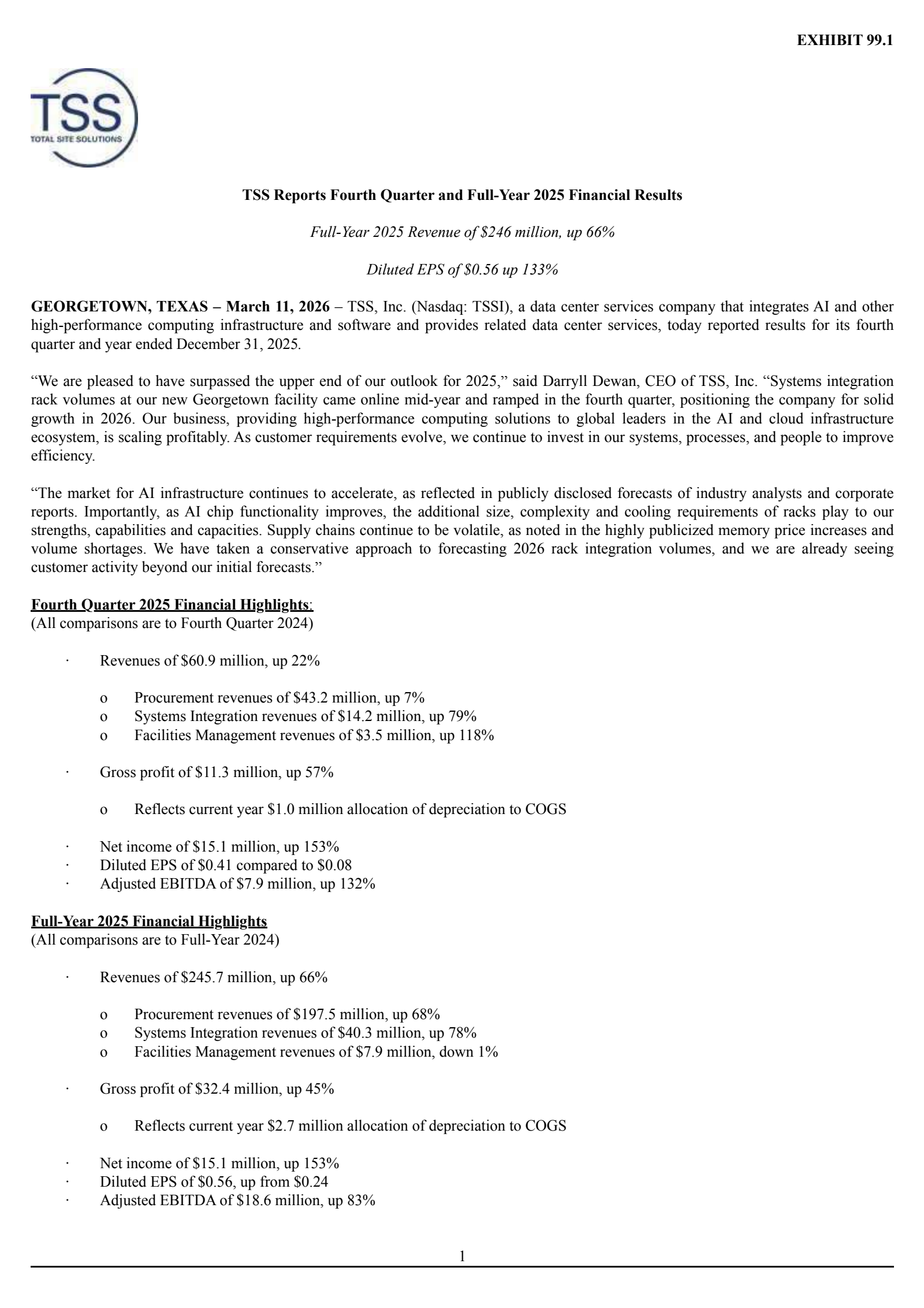 TSS's Q4 2025 Press Release