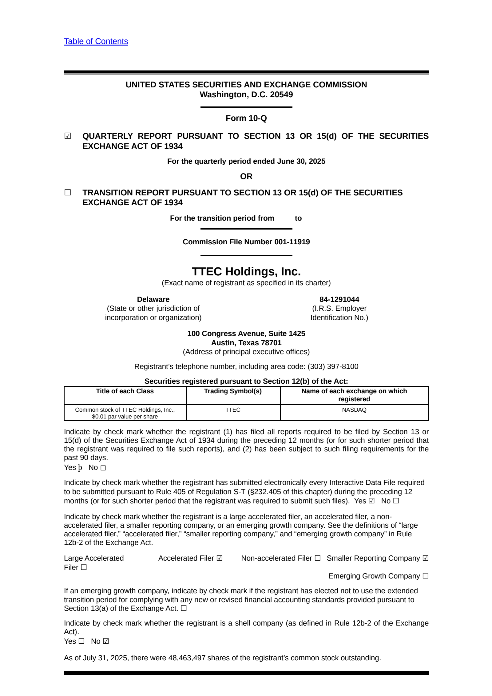 TeleTech's Q2 2025 Quarterly report