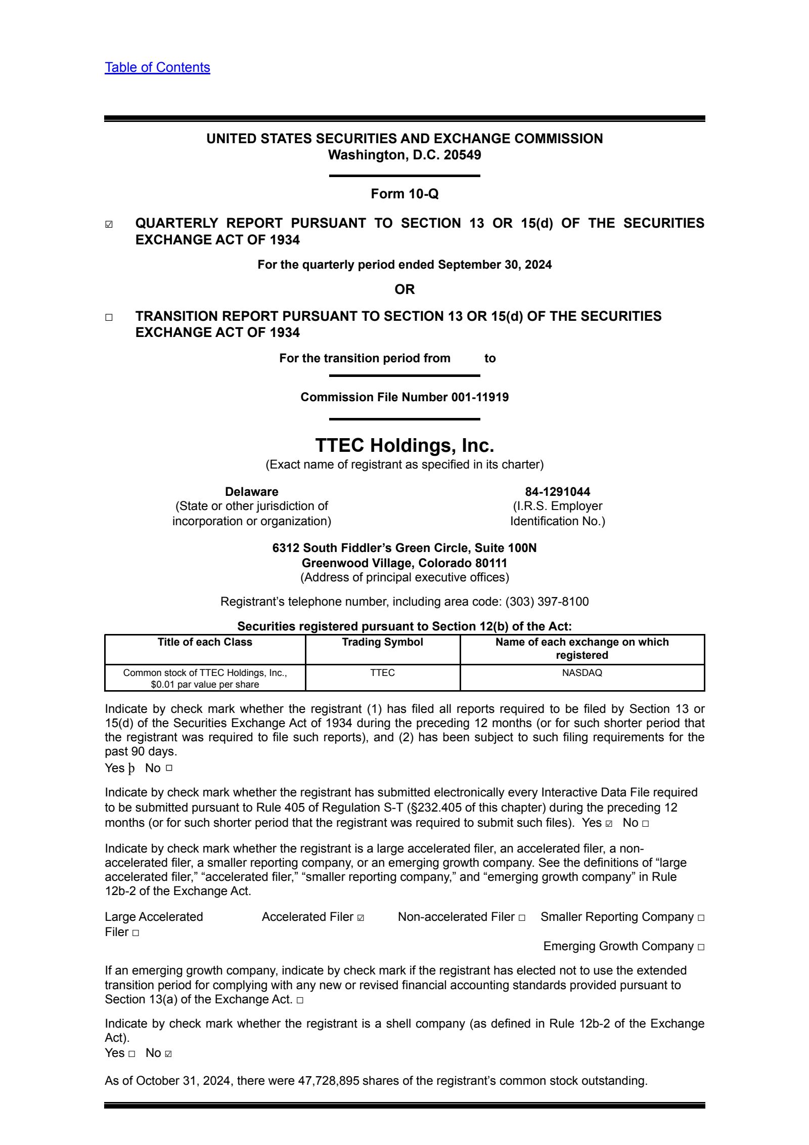 TeleTech's Q3 2024 Quarterly report