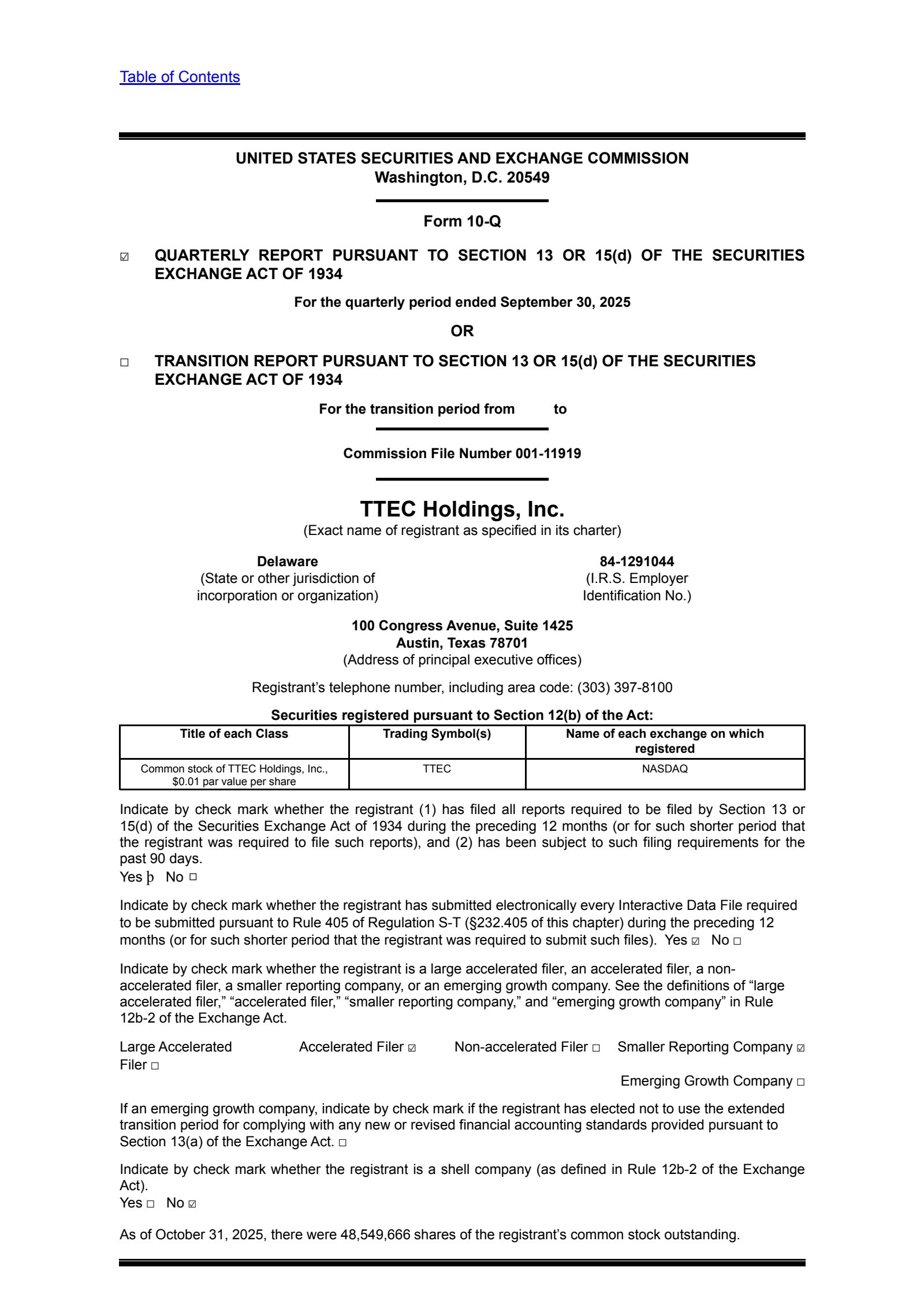 TeleTech's Q3 2025 Quarterly Report