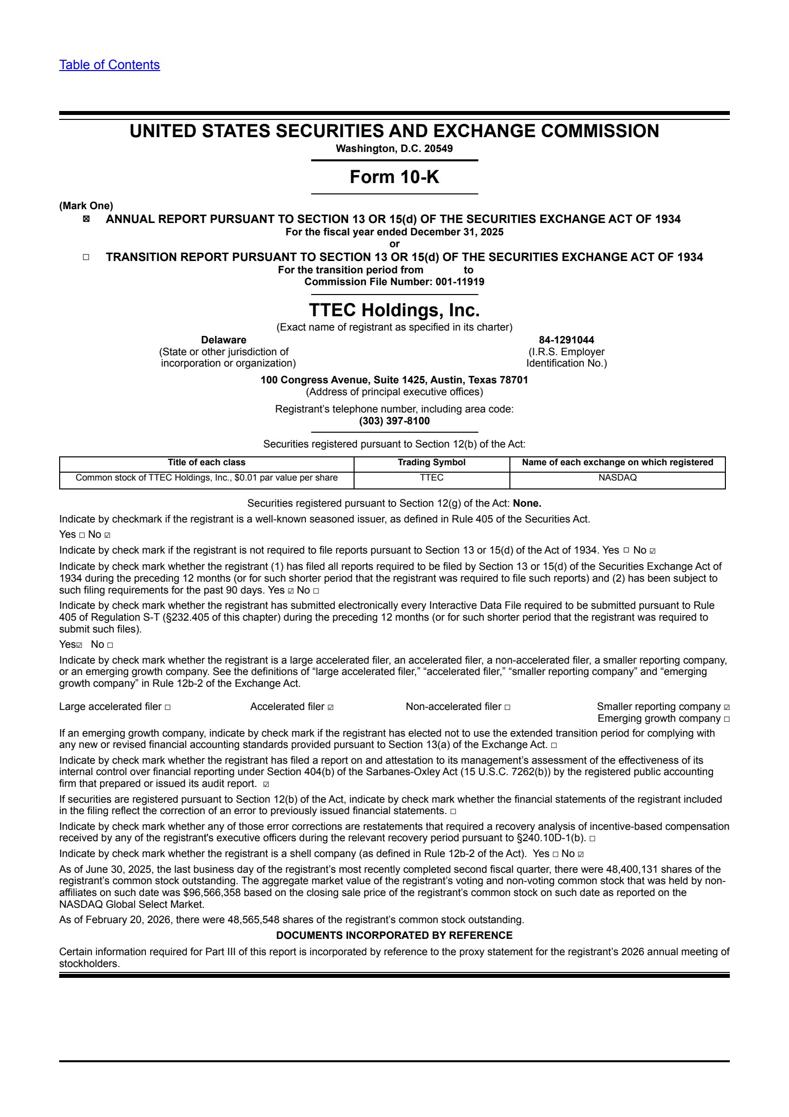TeleTech's Q4 2025 Annual report