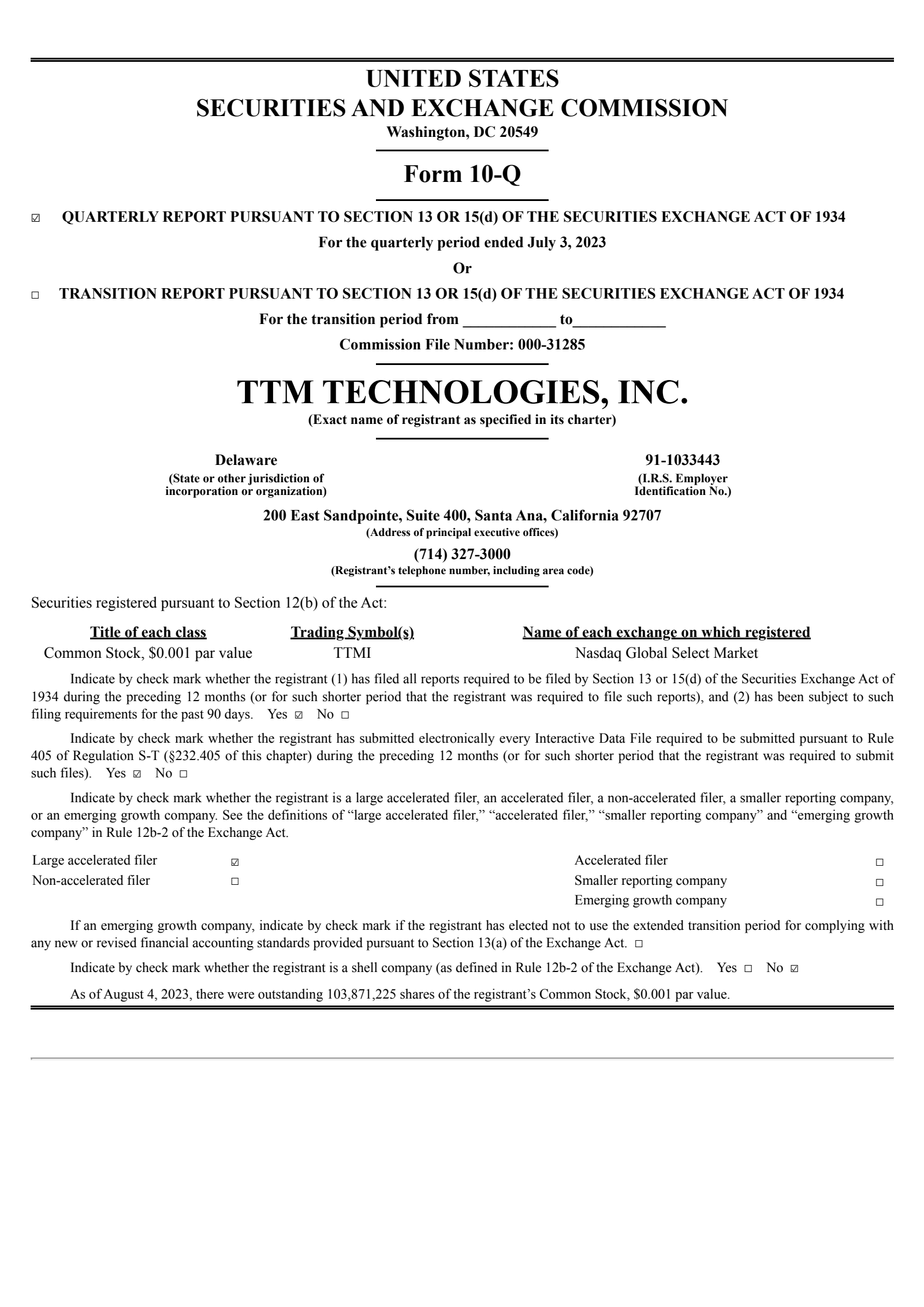 TTM Technologies' Q2 2023 Quarterly report