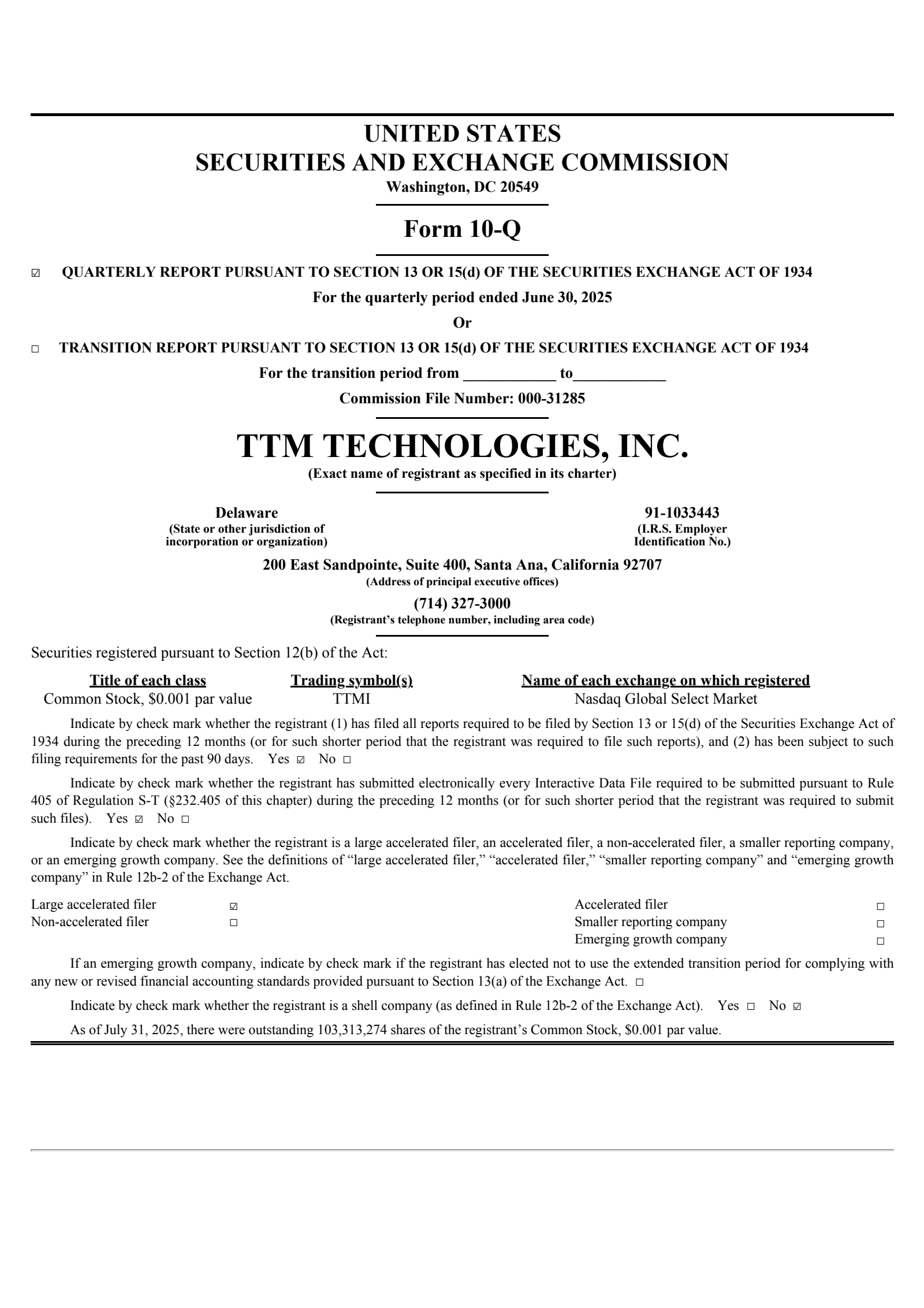 TTM Technologies' Q2 2025 Quarterly report