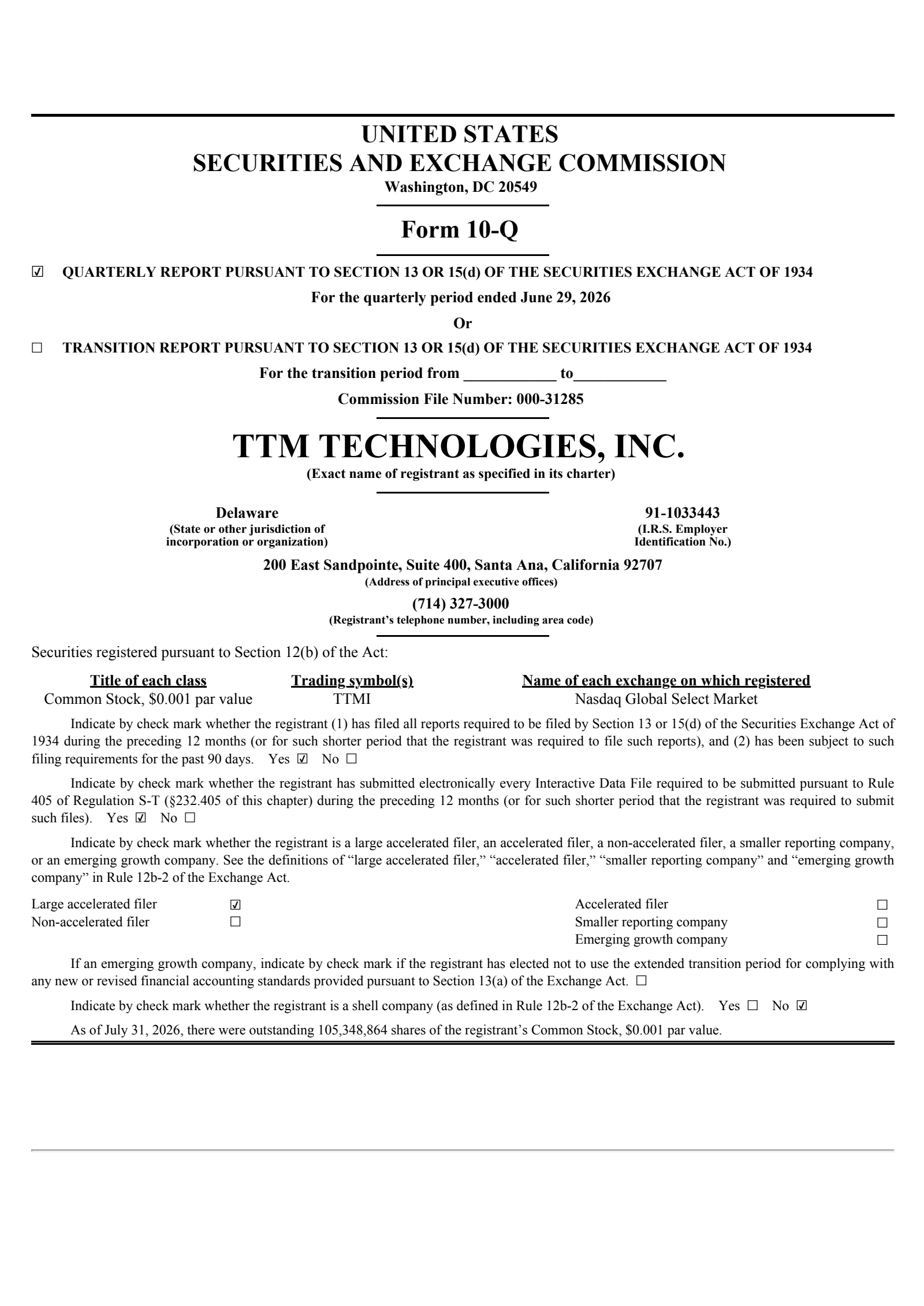 TTM Technologies' Q2 2026 Quarterly report