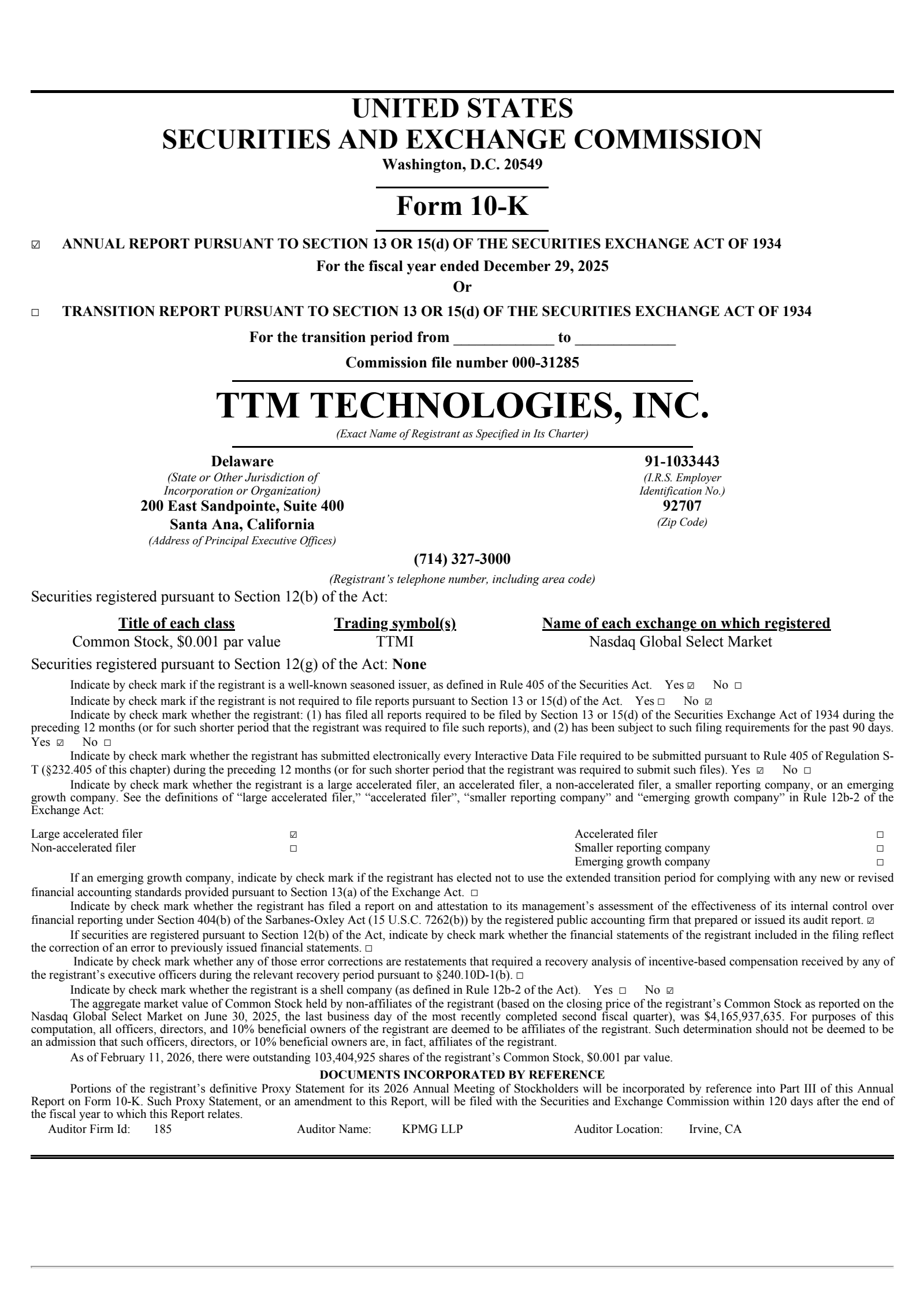 TTM Technologies' Q4 2025 Annual report