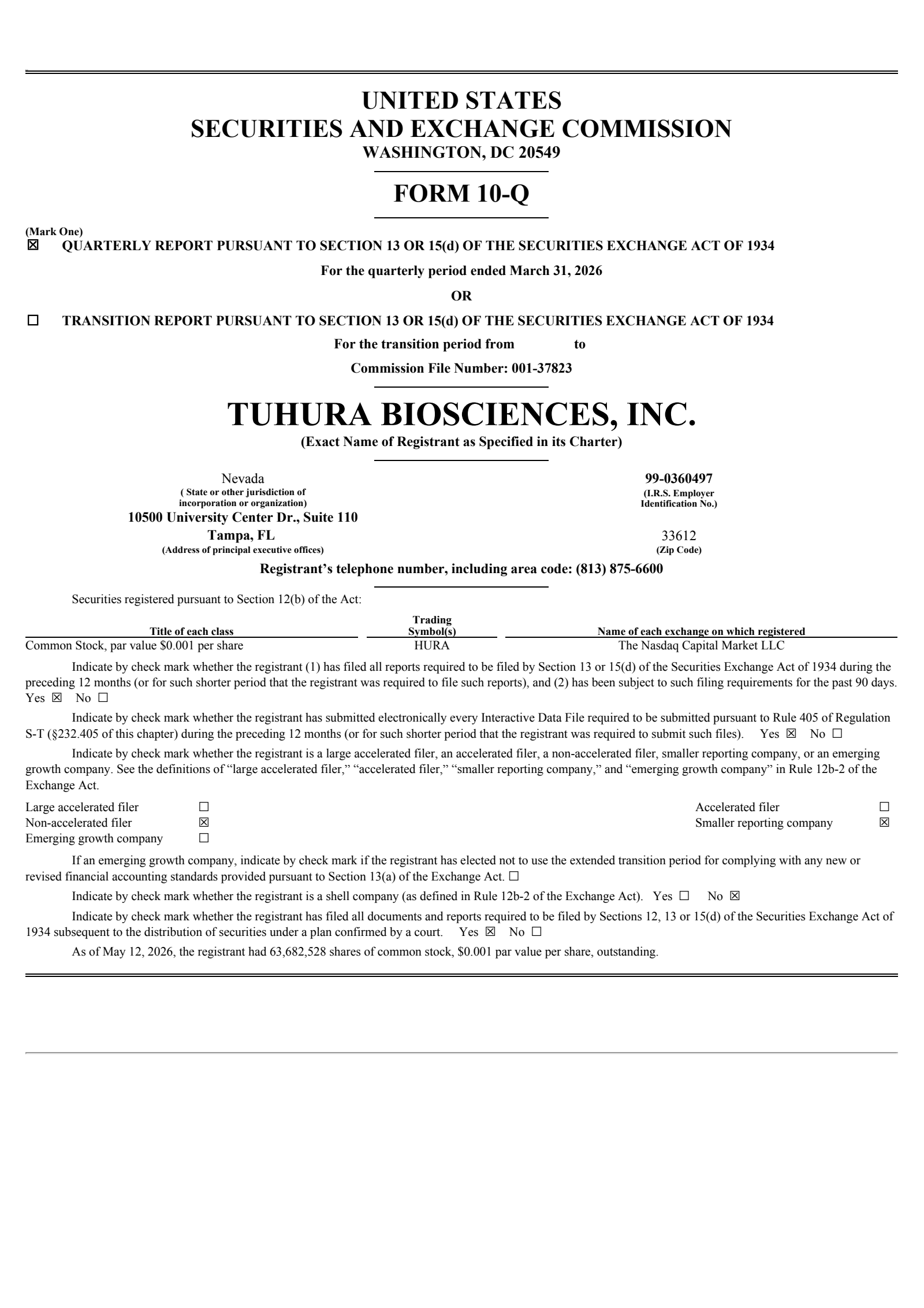 TuHURA Biosciences' Q1 2026 Quarterly report