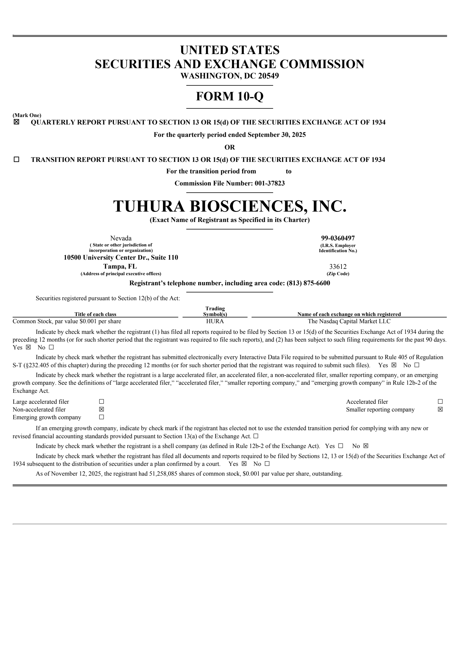 TuHURA Biosciences' Q3 2025 Quarterly report