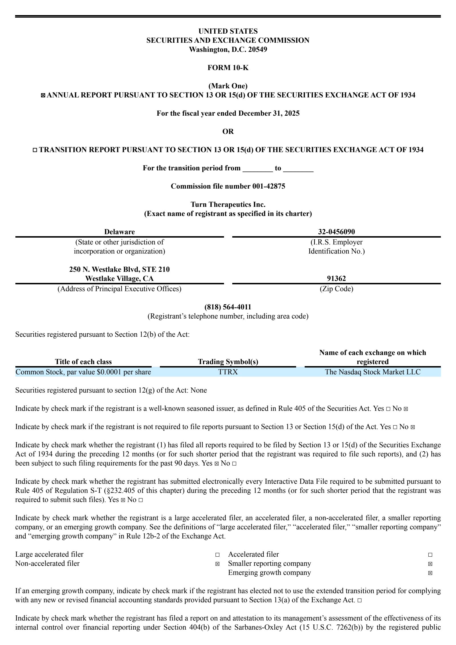 Turn Therapeutics' Q4 2025 Annual report