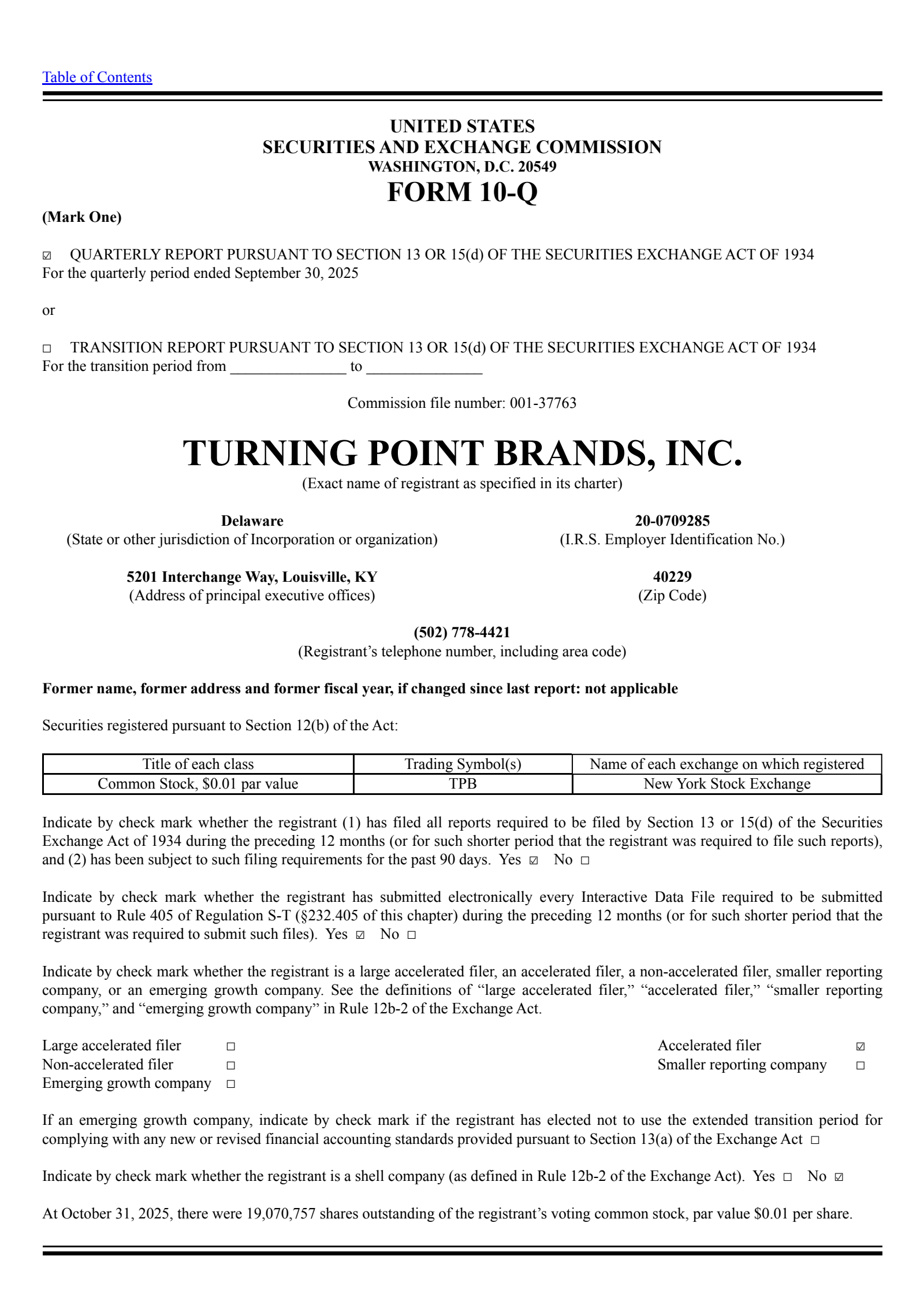Turning Point Brands' Q3 2025 Quarterly Report