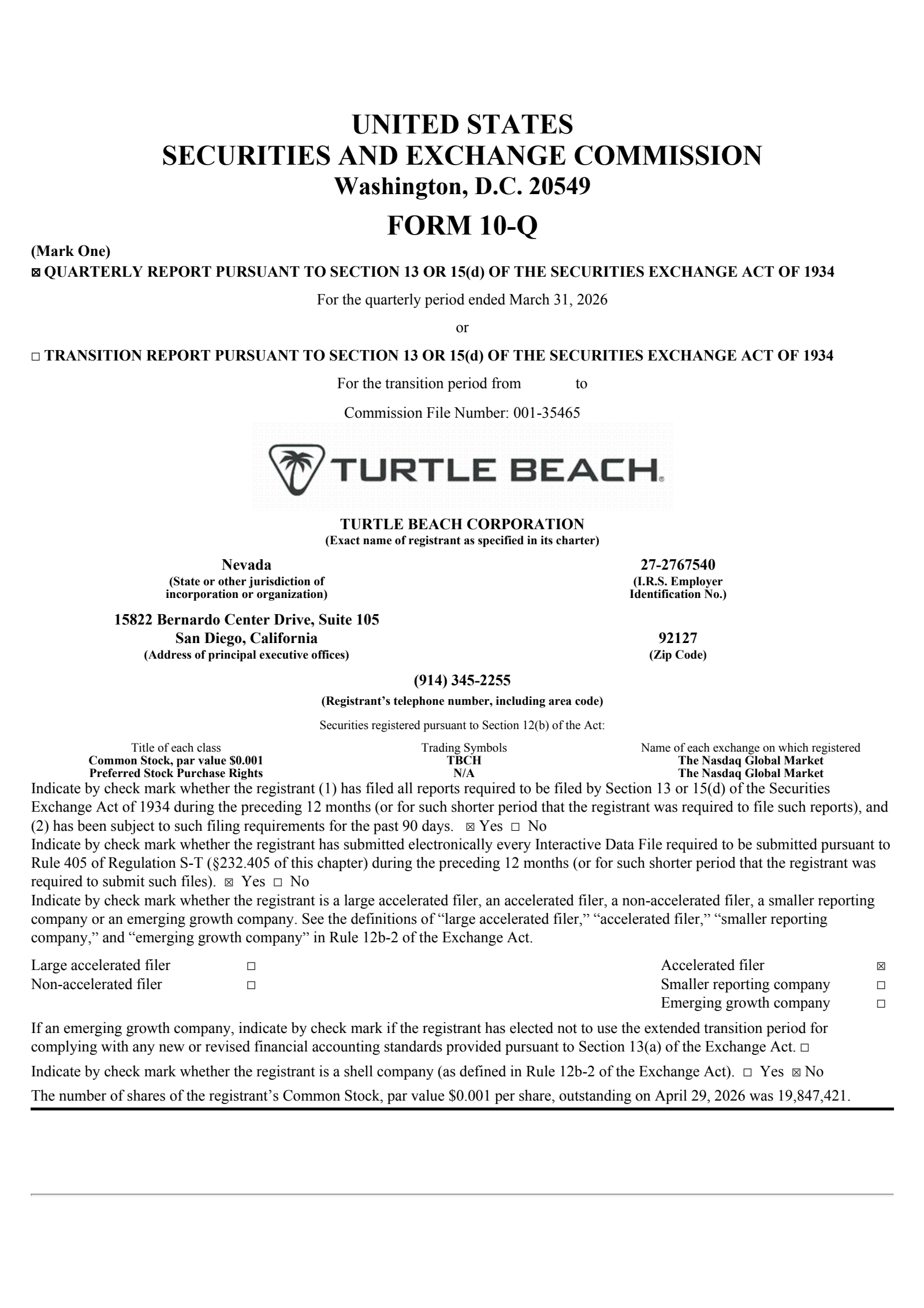 Turtle Beach's Q1 2026 Quarterly report