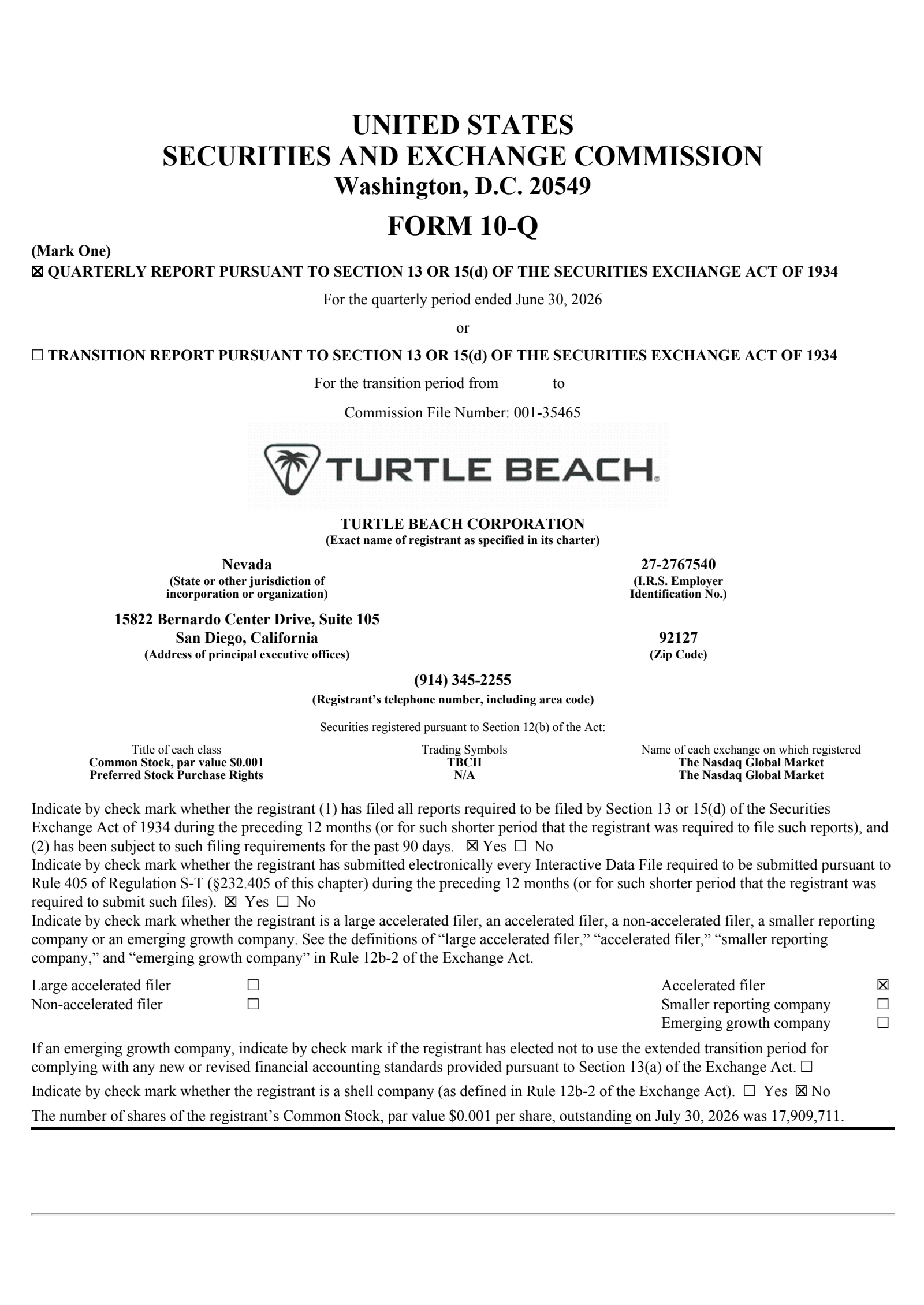 Turtle Beach's Q2 2026 Quarterly report