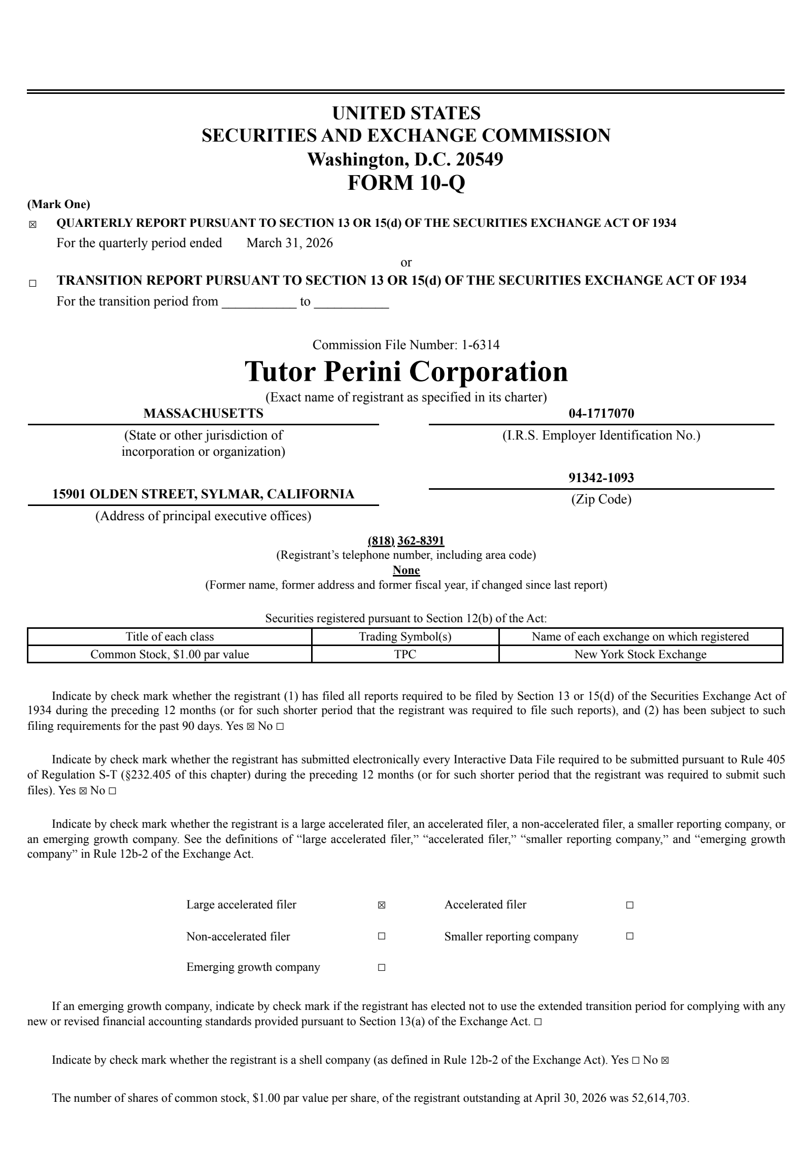 Tutor Perini's Q1 2026 Quarterly report