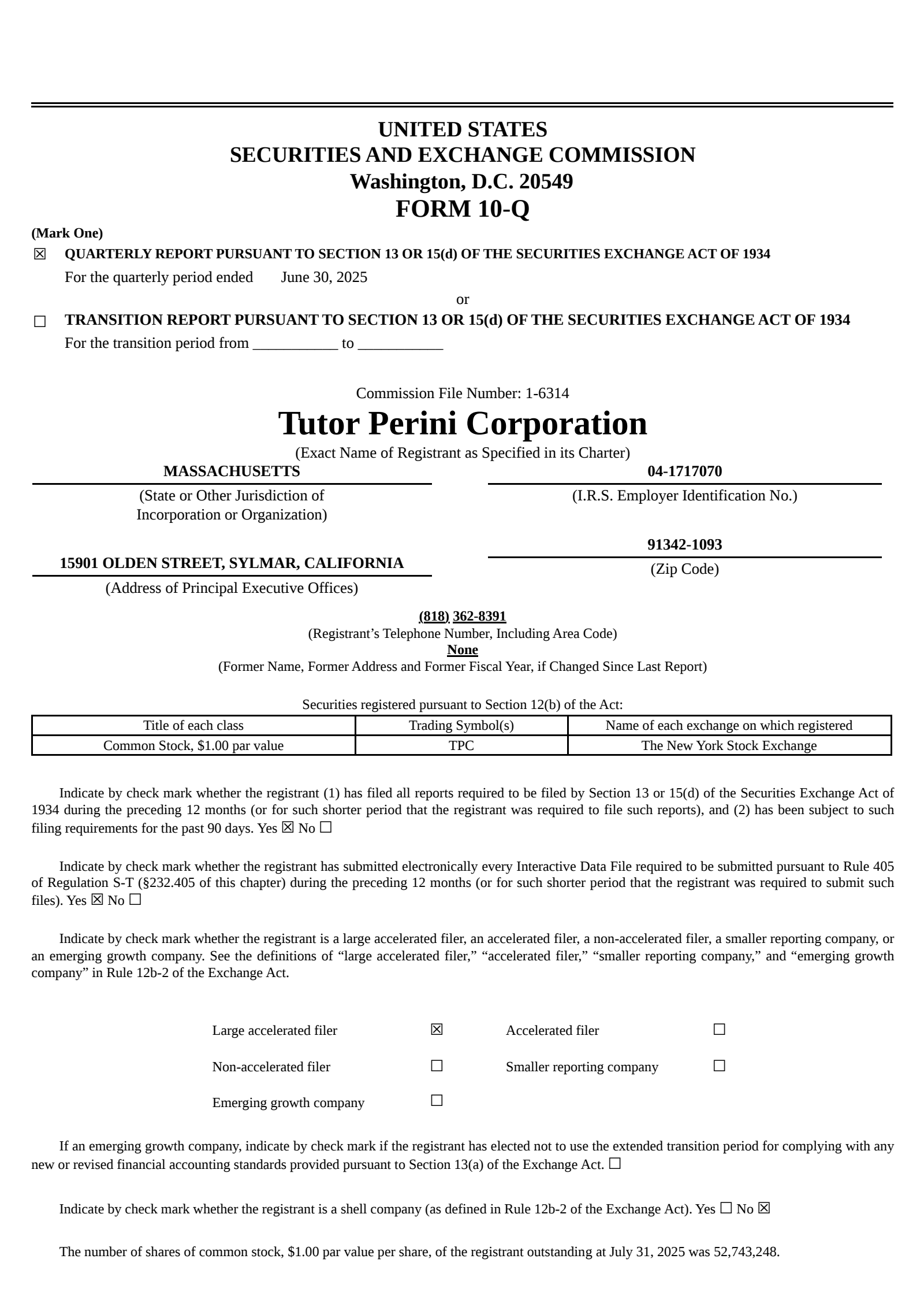 Tutor Perini's Q2 2025 Quarterly report