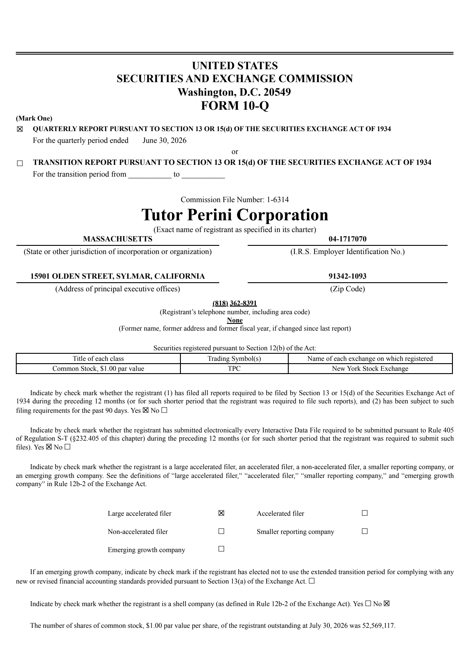 Tutor Perini's Q2 2026 Quarterly report