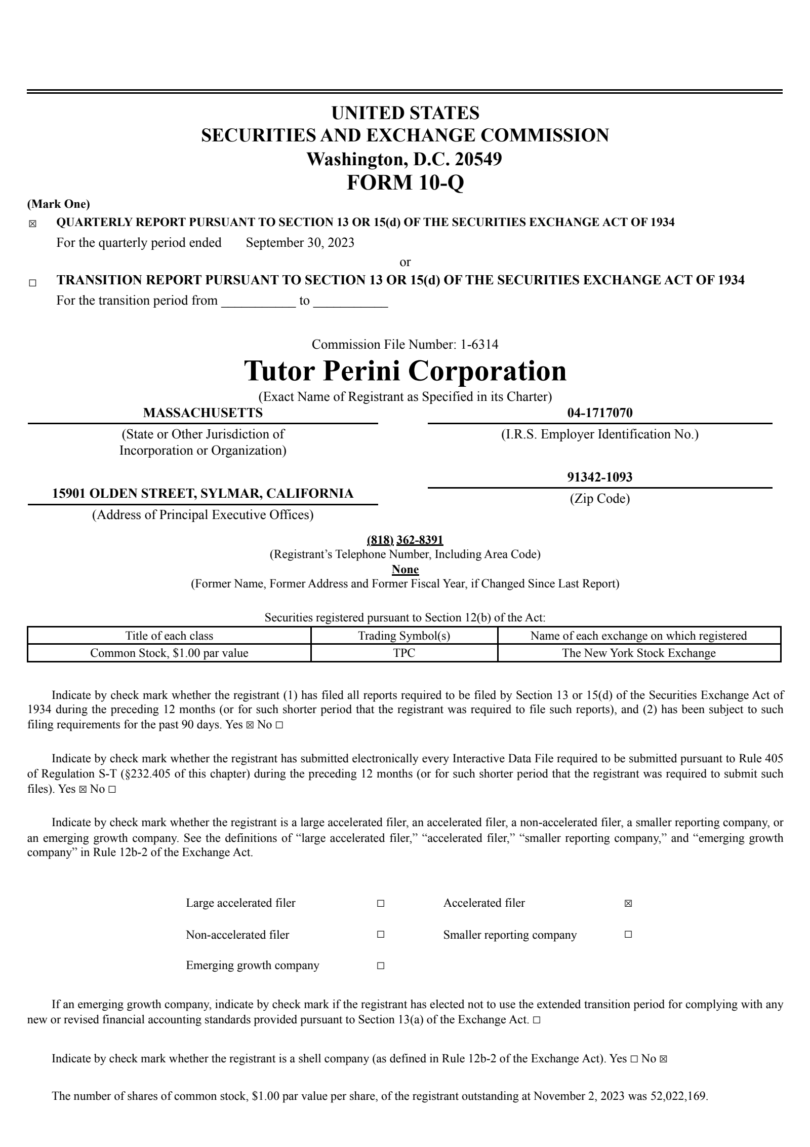 Tutor Perini's Q3 2023 Quarterly report