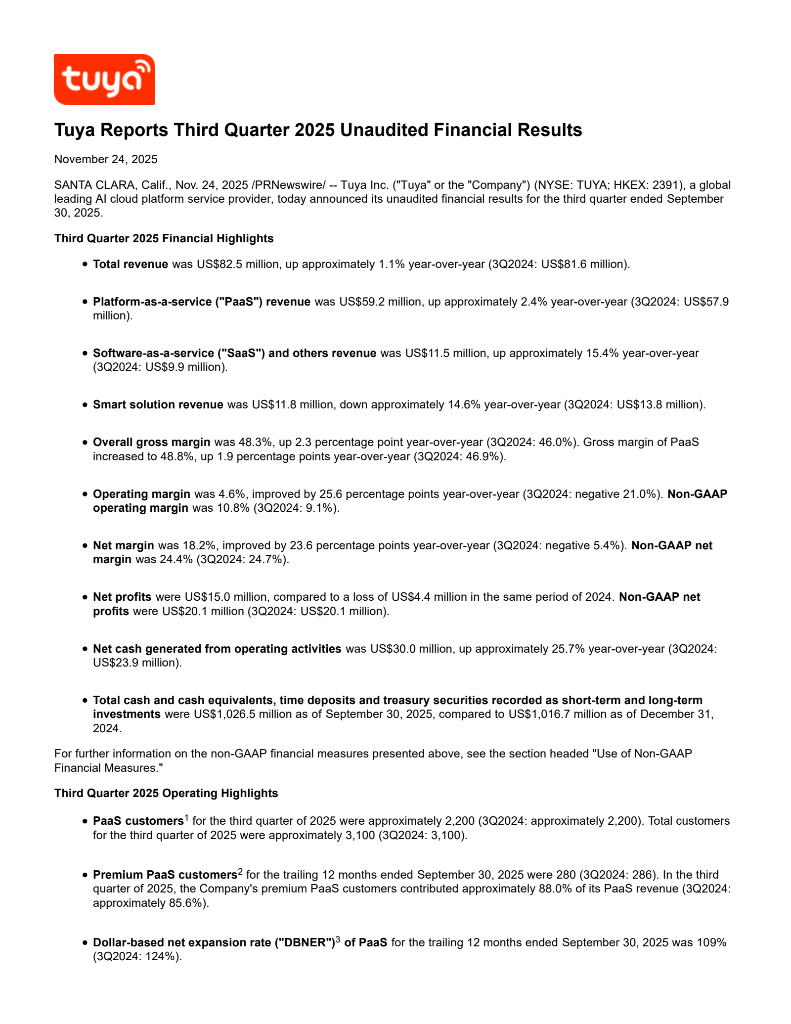 Tuya's Q3 2025 Earnings Release