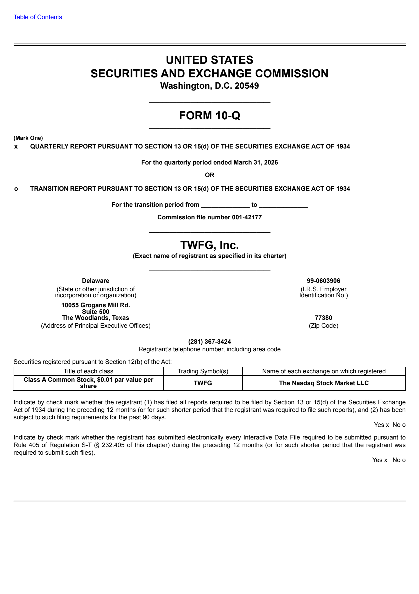 TWFG's Q1 2026 Quarterly report
