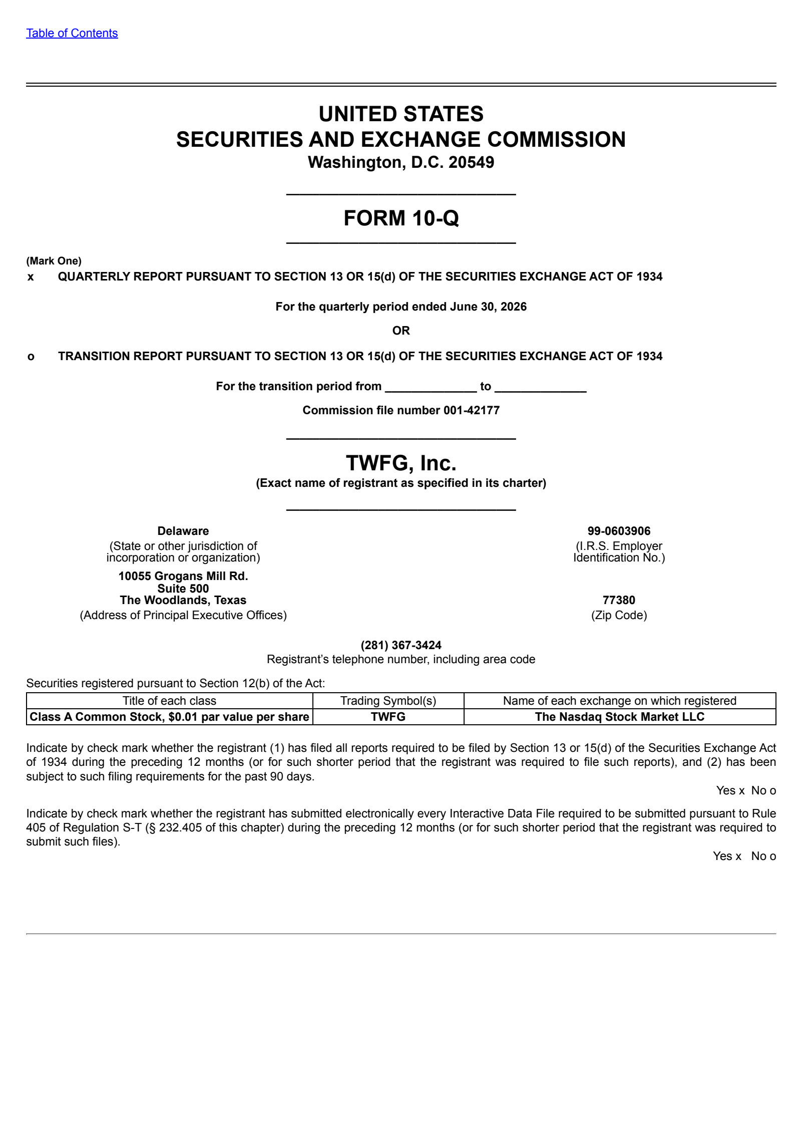 TWFG's Q2 2026 Quarterly report