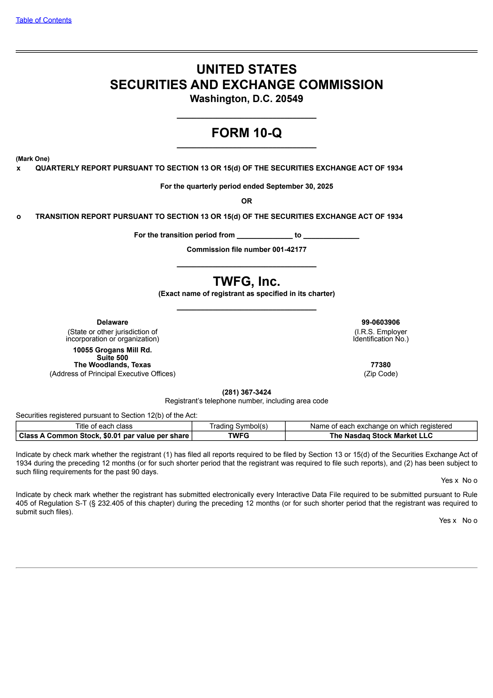 TWFG's Q3 2025 Quarterly Report
