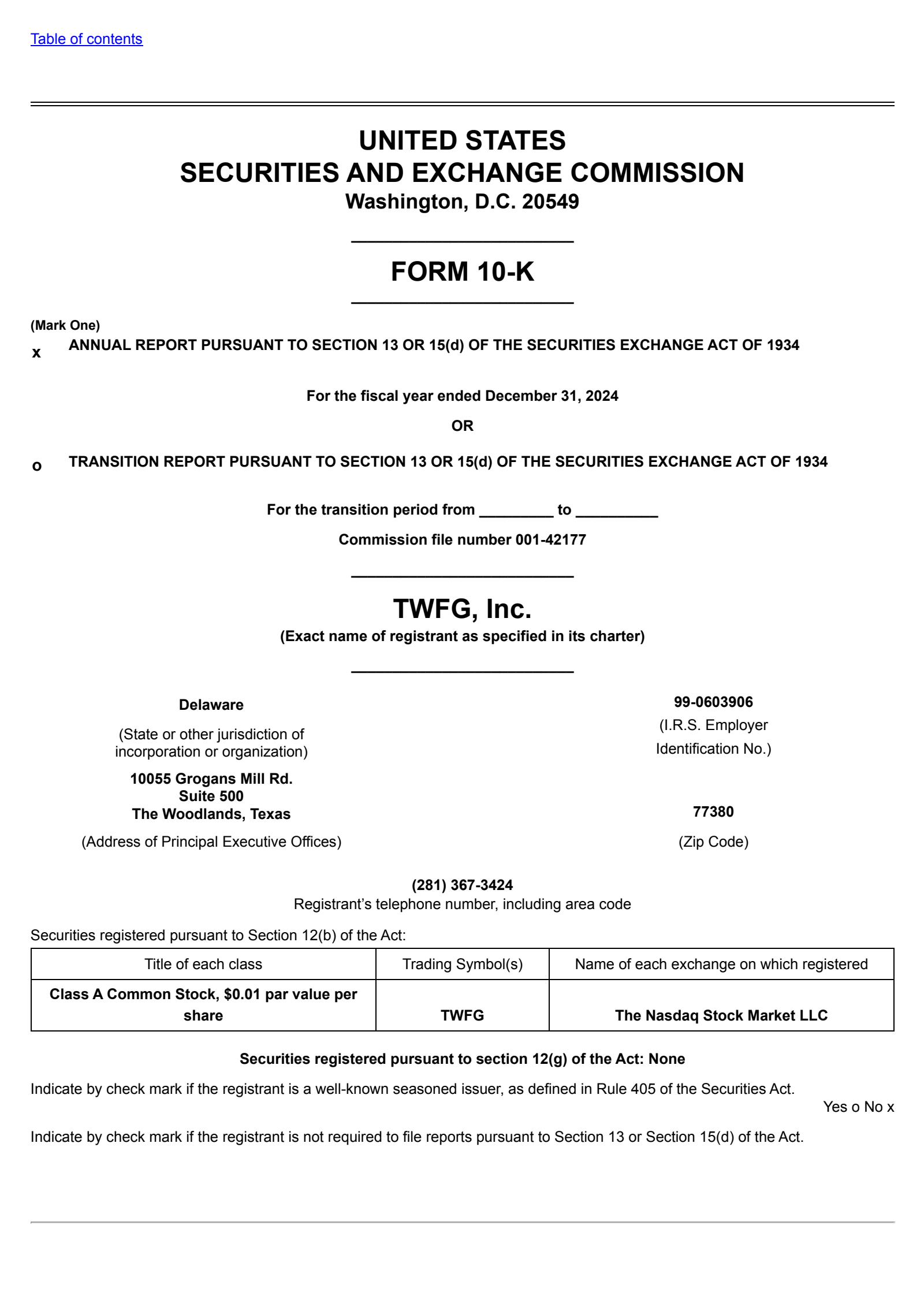 TWFG's Q4 2024 Annual report